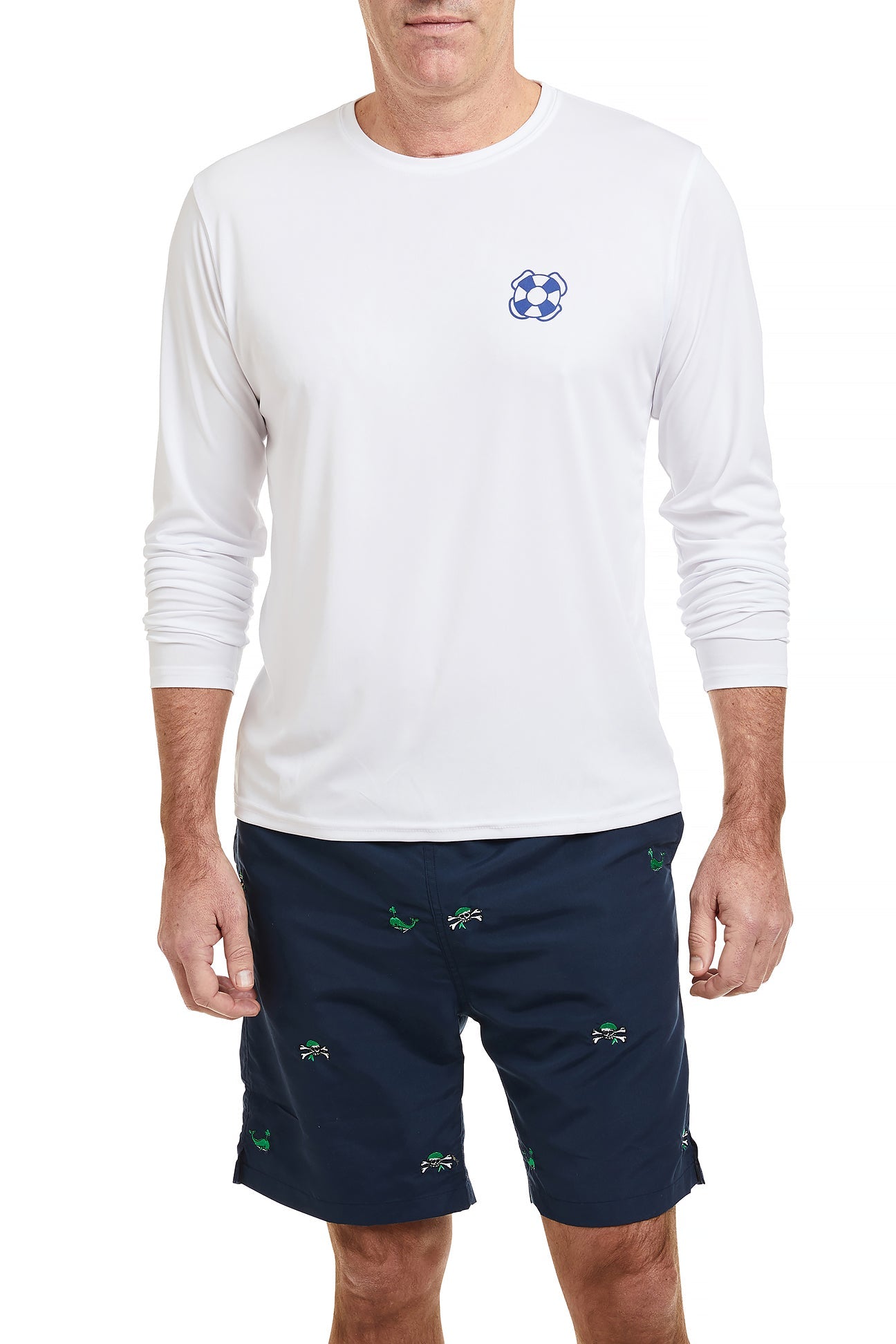 SPF Sun Protection Shirt for Men & Women - White Martini Print Long Sleeve UV Shirt | Beach, Pool, Fishing & Outdoor Activities
