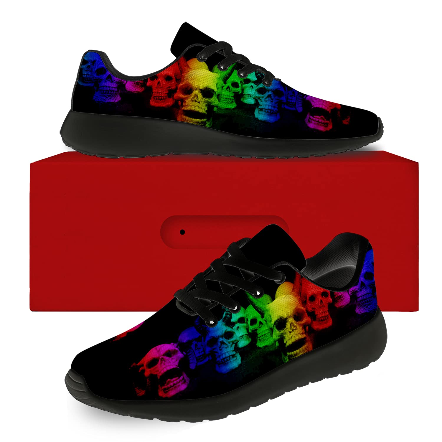**Unisex LGBTQ Pride Running & Walking Shoes - Rainbow Skull Design Sneakers for Men & Women - Size 11.5 Men/14 Women - Black - Perfect for Gym, Workouts & Casual Wear**