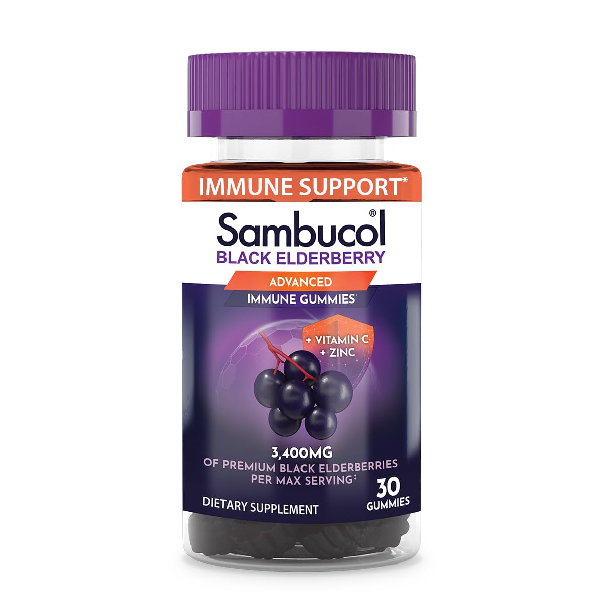 Sambucol Black Elderberry Gummies with Zinc & Vitamin C - Immune Support Supplement for Adults (30 Count) - Boost Immunity During Cold & Flu Season