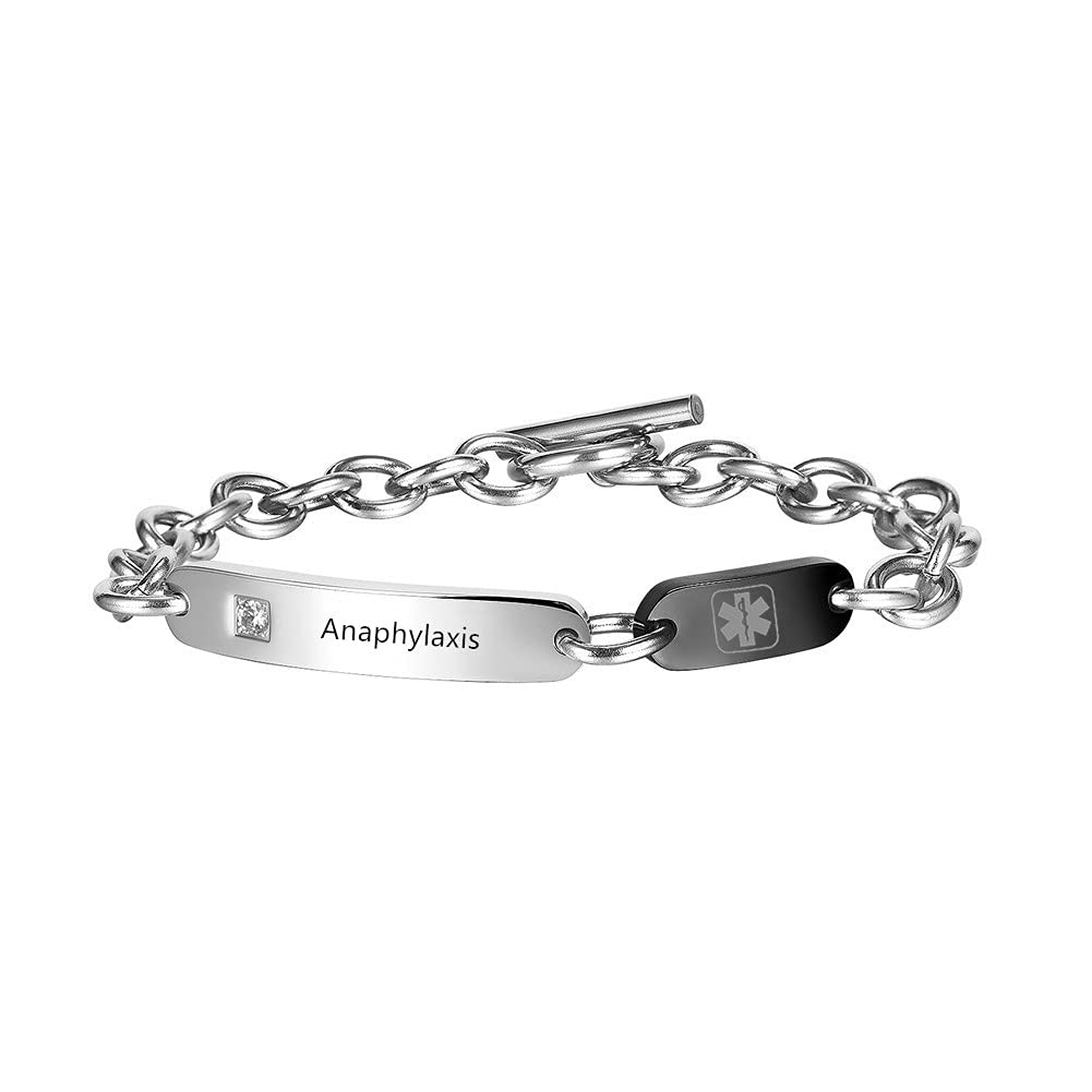 ZKXXJ Stainless Steel Medical Alert ID Bracelet for Men & Women - Customizable Emergency Identification Bracelet with Medical Card - Perfect for Seniors, Diabetics, and Allergy Sufferers