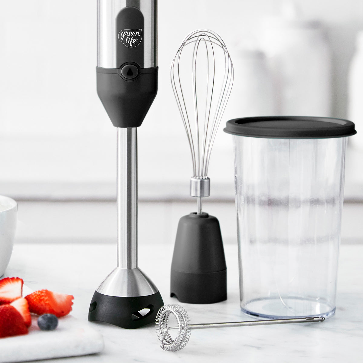 GreenLife Variable Speed Hand Blender - Powerful 500W Immersion Blender with 5 Speed Settings, Stainless Steel Blades - Perfect for Smoothies, Soups, Sauces & Baby Food (Black)