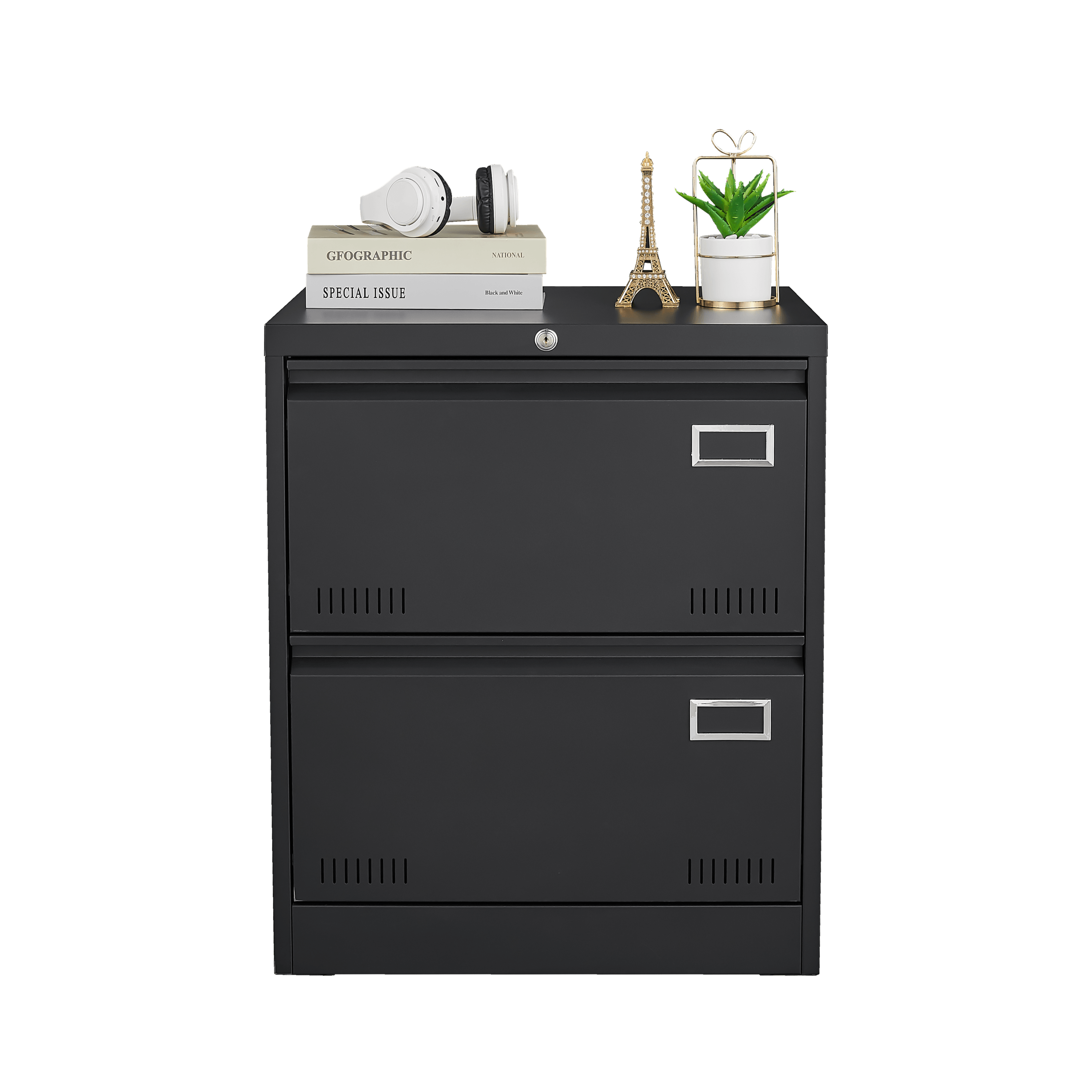2-Drawer Black Metal Lateral File Cabinet with Lock - Office Vertical Storage for Home, Legal, Letter & A4 Documents - Secure Locking File Cabinet for Office, Study or Workspace (Assembly Required)