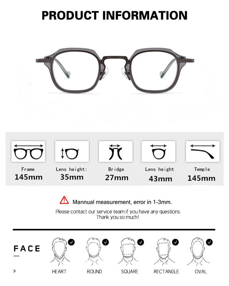 Aimee Unisex Full Rim Flat Top Square Acetate Titanium Eyeglasses 84502 - Stylish & Durable Eyewear for Men & Women - Perfect for Work, Reading & Fashion Accessories