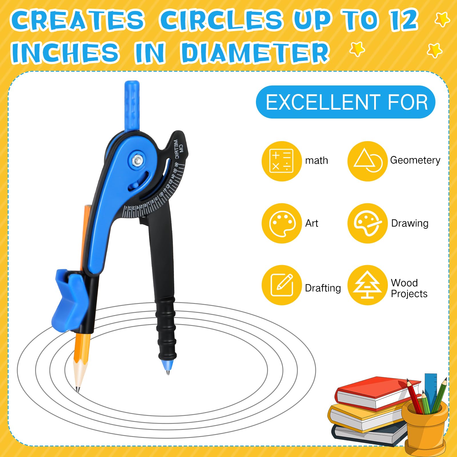 Zonon 12-Piece Student Math Geometry Compass Set - 6 Inch Plastic Drawing Compass with Pencils, Bright Colors, Precision Tool for School & Office - Perfect for Geometry Class, Engineering Drawings & Art Projects