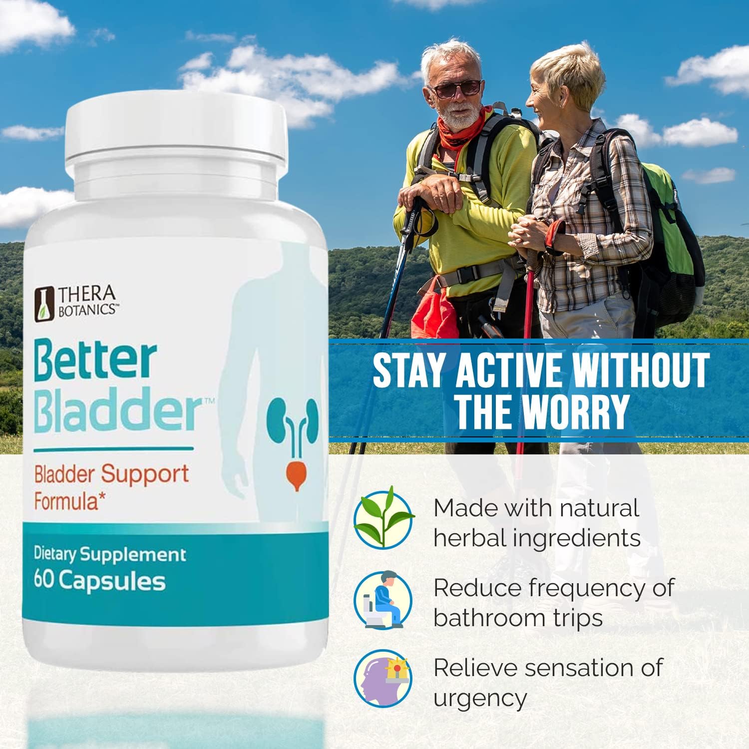 Bladder Control Supplement for Women & Men – Natural Support for Urinary Leaks, Frequency & Urgency Relief – 120 Capsules (2 Bottles) – Ideal for Active Lifestyle & Nighttime Comfort