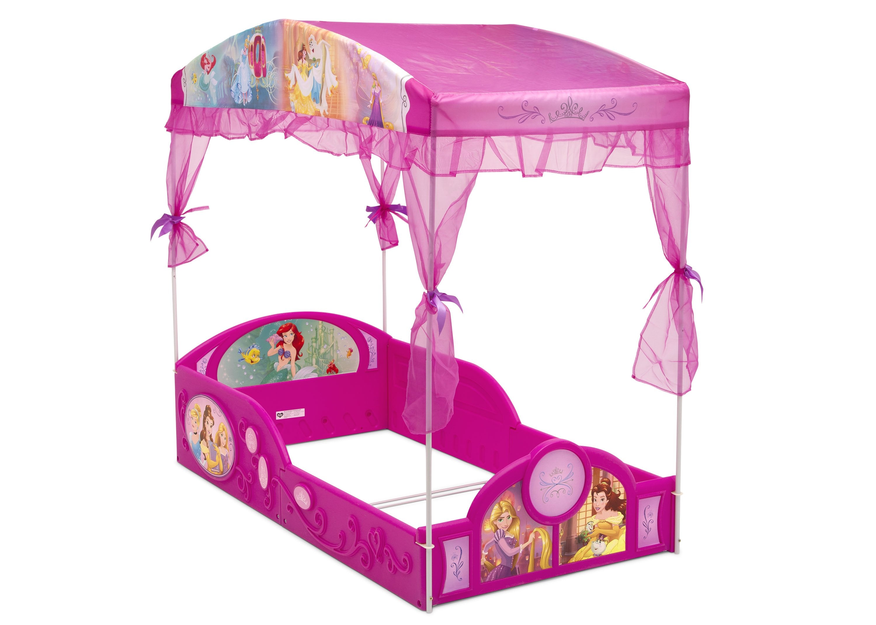 Disney Princess Plastic Toddler Bed with Canopy - Pink Kids Sleeping Bed for Girls Room Decor | Delta Children Sleep and Play Bed for Nursery, Bedroom & Playroom