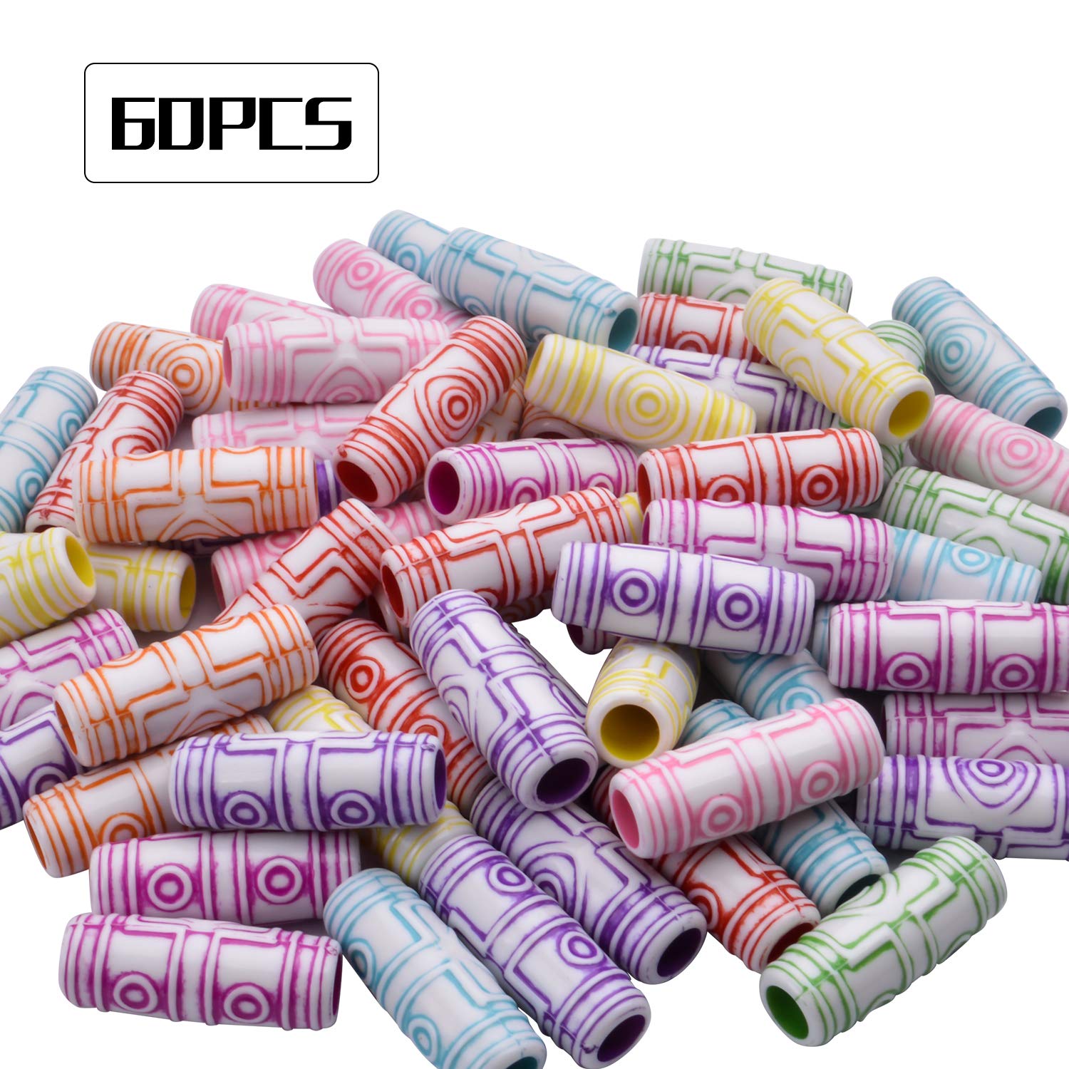 60pcs Colorful Dreadlock Beads for Hair Braiding & DIY Styling - Hair Accessories for Women & Men