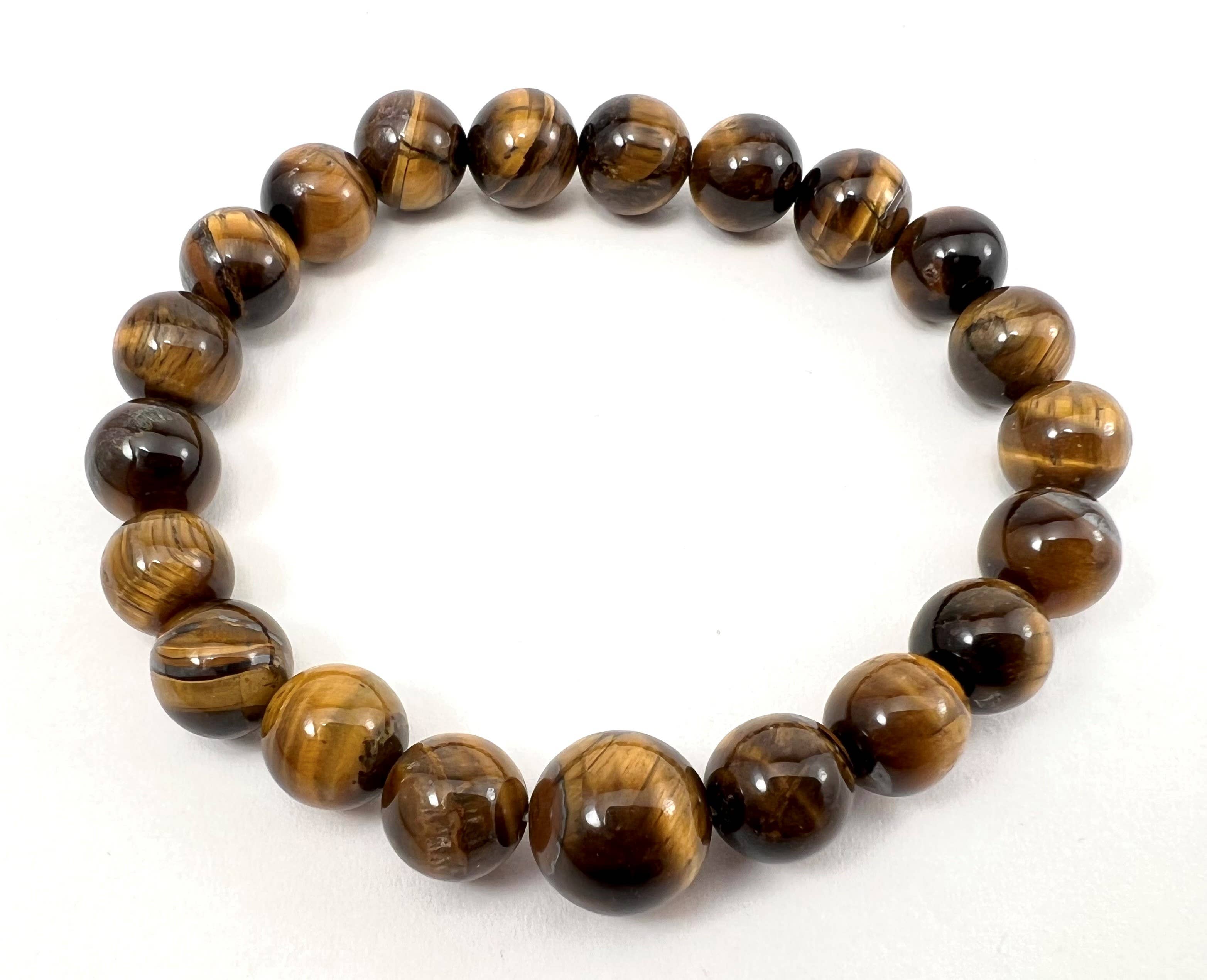 10mm Long Tiger Eye Beaded Bracelet - Natural Stone Wrist Mala for Meditation, Yoga & Spiritual Healing | Unisex Boho Jewelry Gift