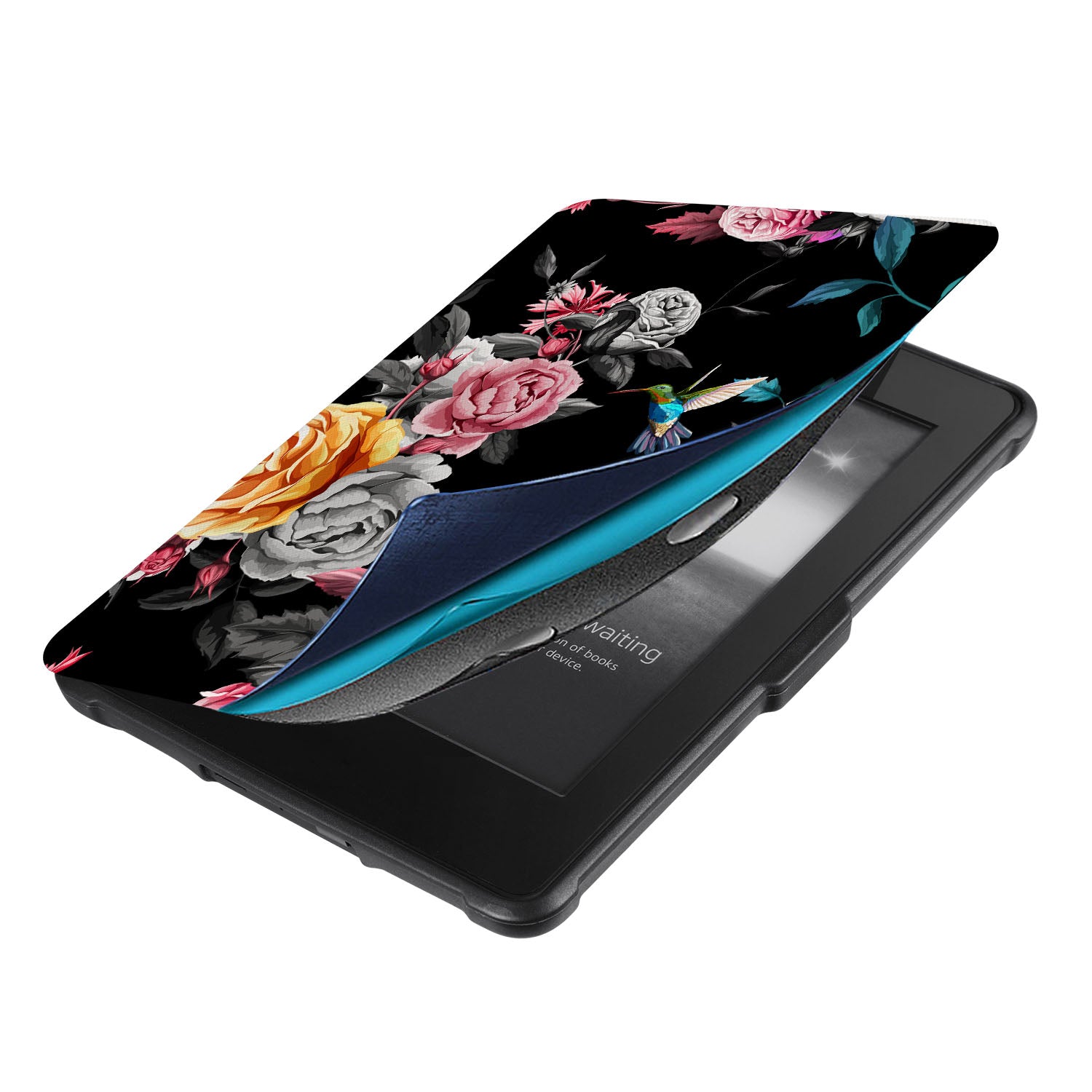 Premium Kindle Case with Black Floral Design - Slim Protective Cover for Kindle E-Reader - Perfect for Reading at Home, Travel & Commuting
