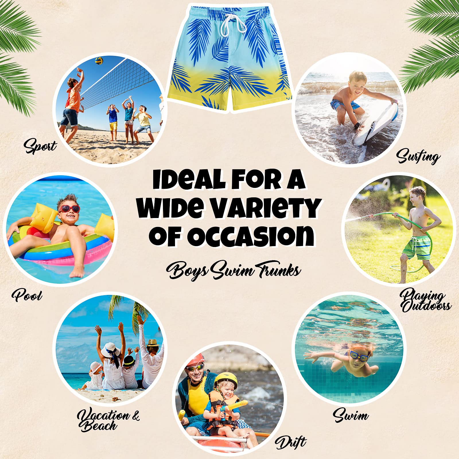 **Boys Quick Dry Swim Trunks with Boxer Brief Liner - UPF 50+ Bathing Suit for Beach, Pool & Water Sports**    **Perfect for Swimming, Surfing, and Summer Outdoor Activities**