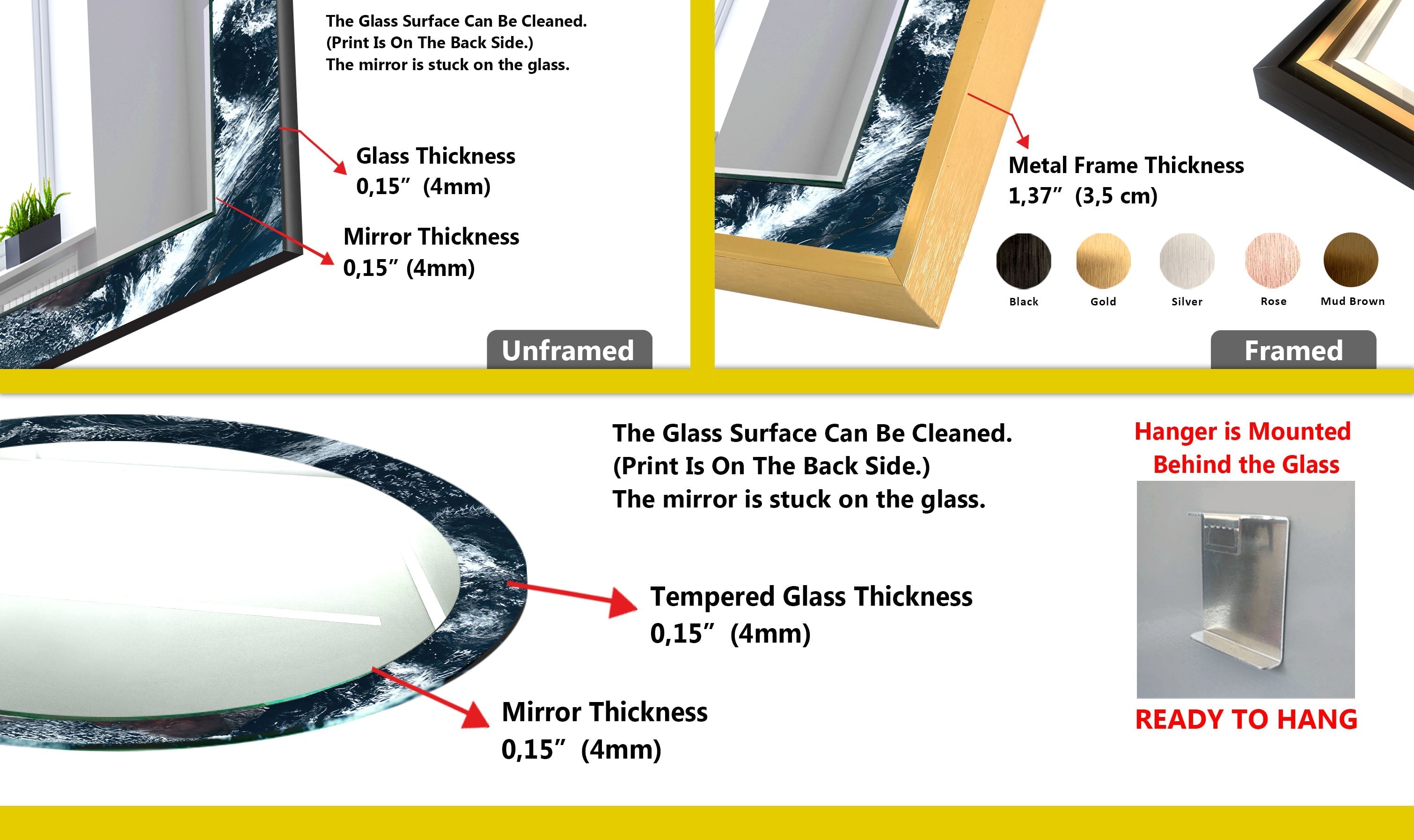 Stylish Black and White Wall Mirror - Modern Home Decor for Living Room, Bedroom, or Bathroom - Perfect for Selfies, Vanity, and Interior Design