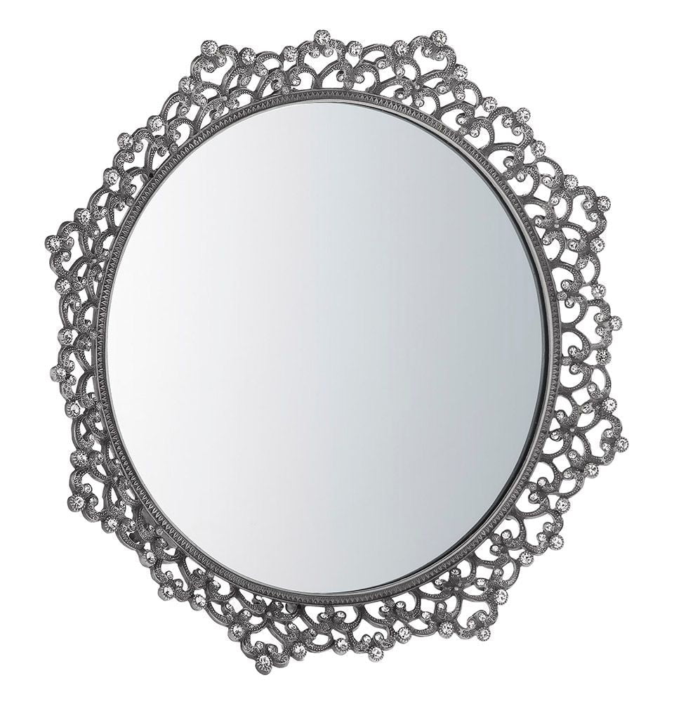 Elegant Circular Mirror Tray - Silver | Decorative Vanity Tray for Jewelry & Makeup Organization | Perfect for Bathroom, Bedroom & Dressing Table Decor