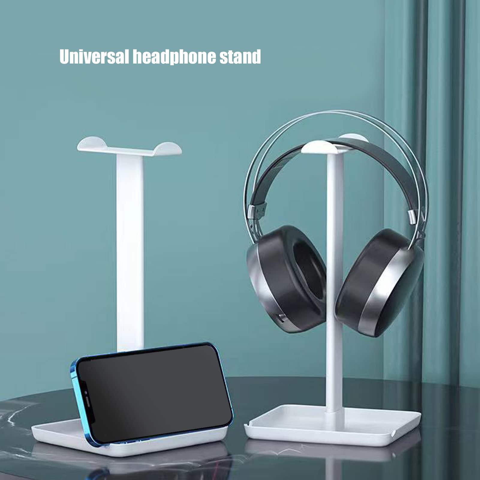 2 in 1 Headphone Stand with Phone Holder - ABS Gaming Headset Stand with Solid Base & Tablet Holder - Perfect for Desk Organization, Gaming Setup & Office Accessories (White)