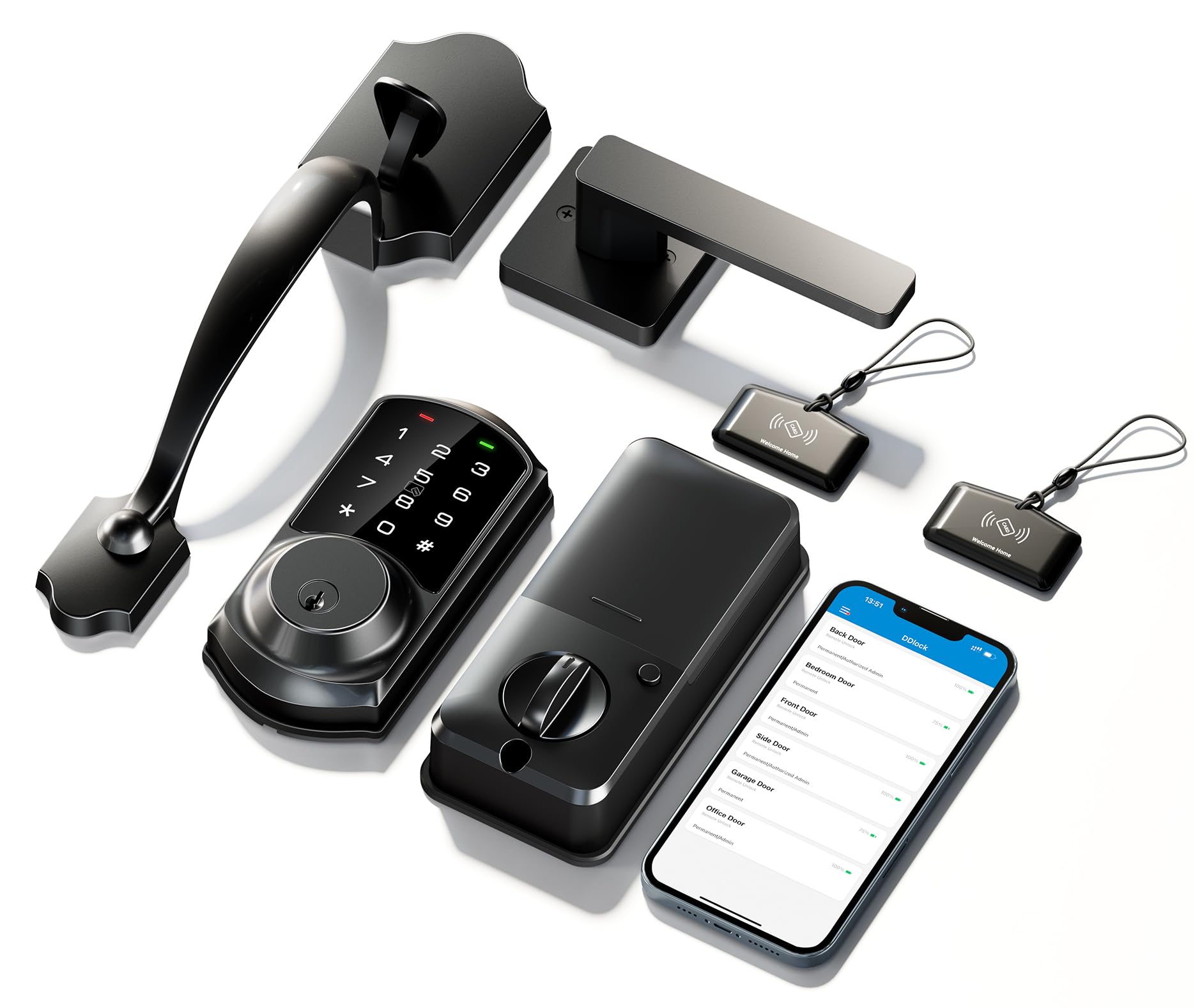 Veise Smart Front Door Lock Set - Keyless Entry Deadbolt with App Control, Touchscreen Keypad & Auto Lock | Matte Black | Easy Installation | Ideal for Home Security & Smart Home Integration