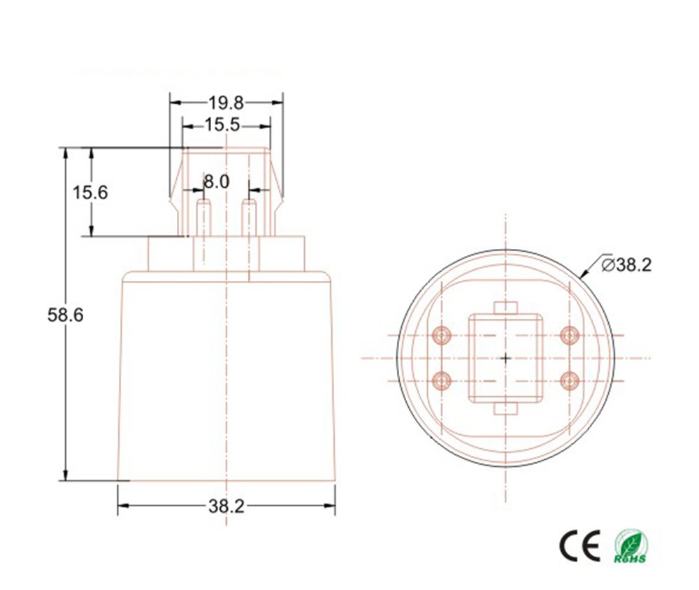 12-Pack E-Simpo 4Pin CFL GX24Q to E26/E27 Medium Screw LED Bulb Socket Adapter - Ballast Bypass Required for LED Conversion - Perfect for Home, Office & Commercial Lighting Upgrades