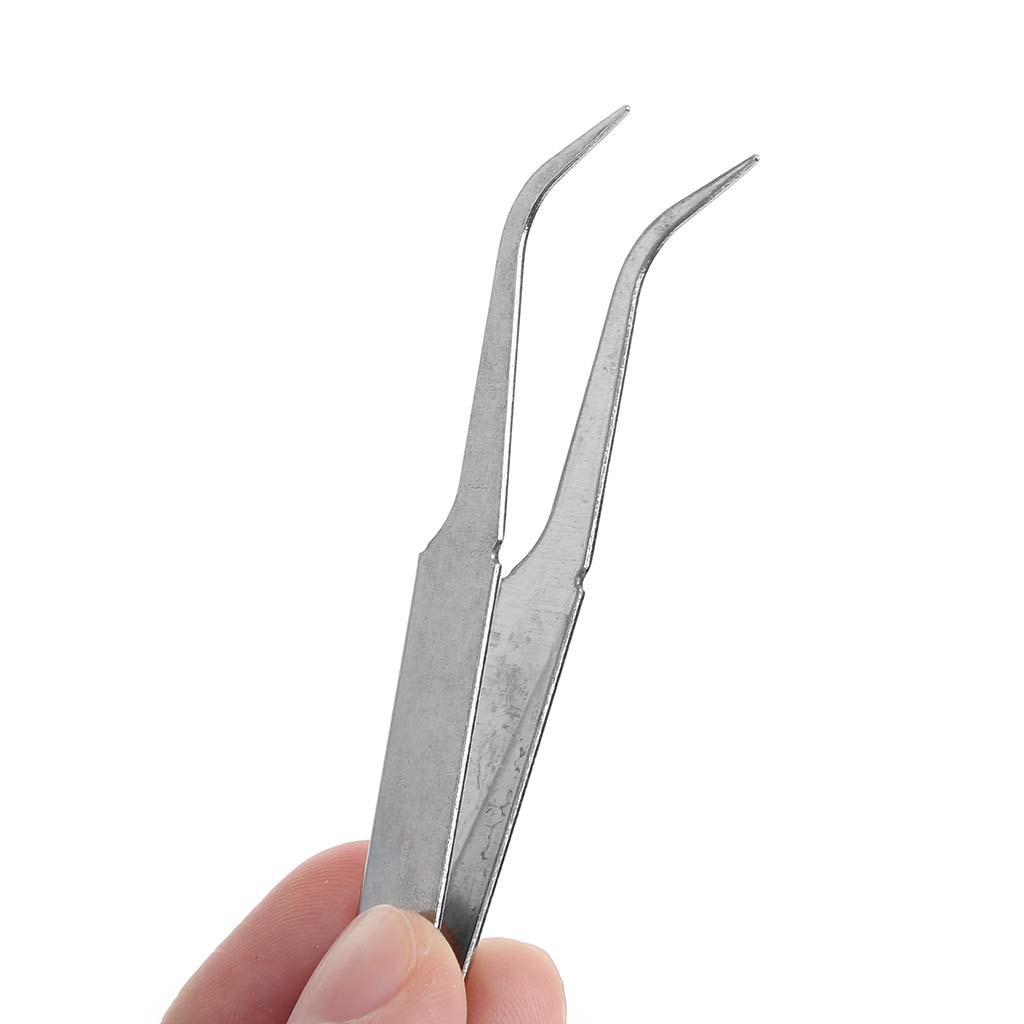 Professional Eyelash Extension Tweezers Set - Straight & Curved Tip Stainless Steel Lash Tweezers for Precision Application - 10.5cm Silver Beauty Tools for Salon & Home Use