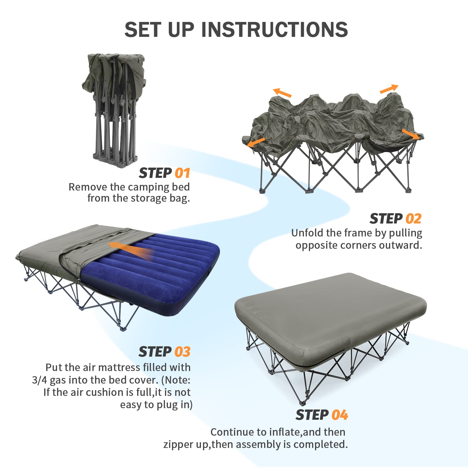 **KAMPKEEPER Portable Folding Camping Cot for Adults with Inflatable Air Mattress & Carry Bag - Heavy Duty Outdoor Sleeping Cot for Camping, Travel, Beach, and Backpacking (Air Pump Not Included)**