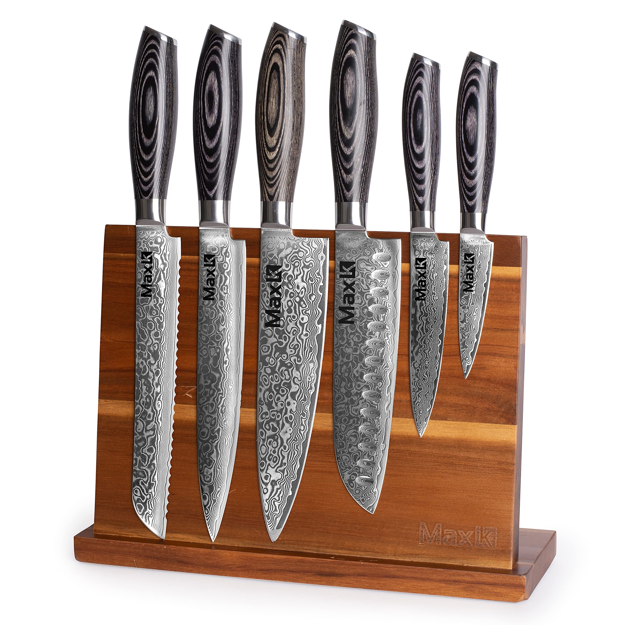 Premium 6-Piece Knife Set with Pakka Wood Handle & Free Knife Stand - Ultra Sharp 67-Layer Forged Steel Blades for Professional Chefs - Perfect for Slicing Meat, Dicing Vegetables, Chopping Fruits - Ideal for Home Kitchens, Restaurants & Culinary Gifts