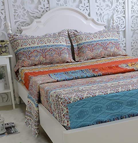 FADFAY 100% Cotton Bed Sheet Set 4-Piece Queen Size - Soft Breathable Boho Chic Fitted Sheets for Bedroom, Guest Room & Dorm Use