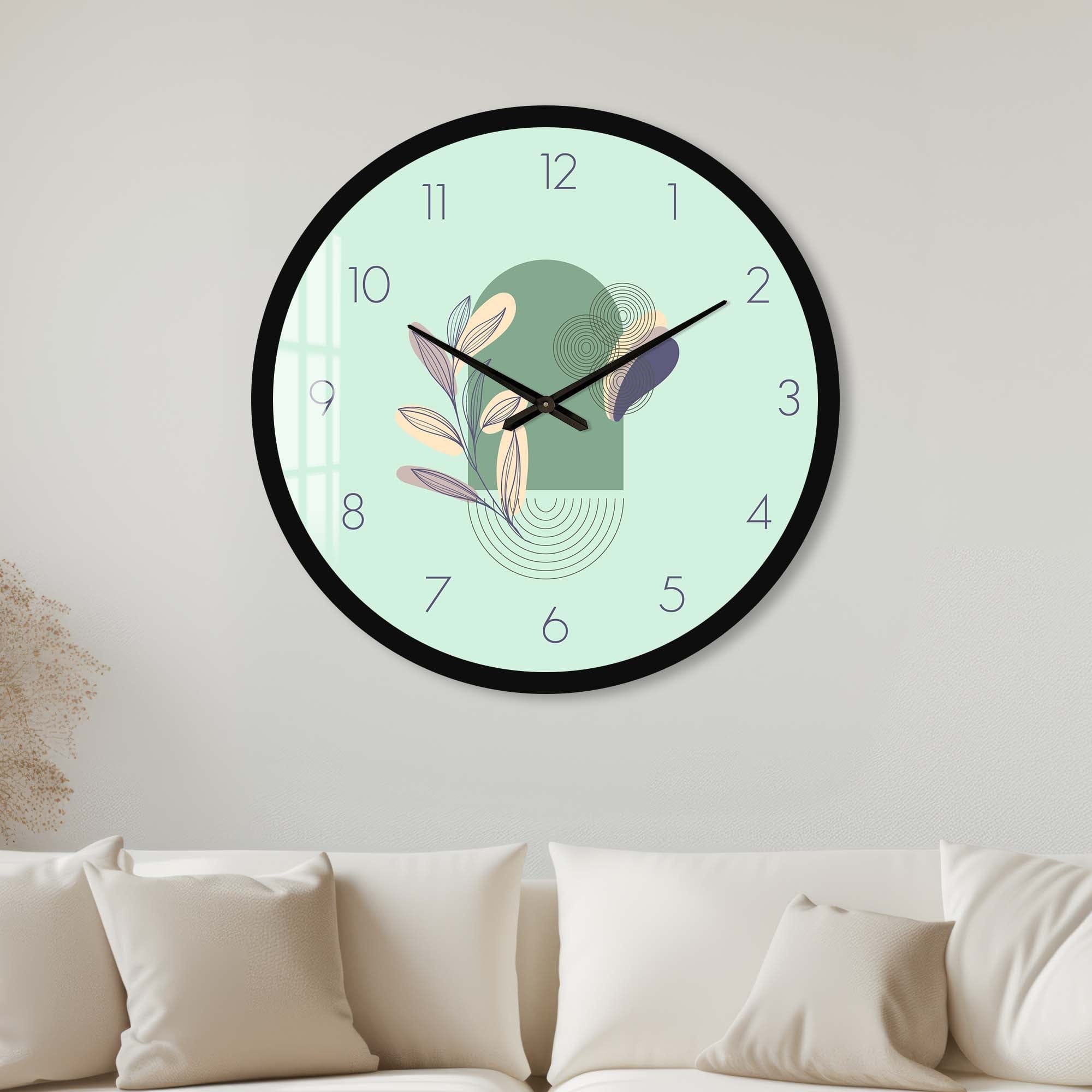 Lunaria Mint Glass Wall Clock - Modern Decorative Silent Non-Ticking Clock for Living Room, Bedroom, Office & Kitchen