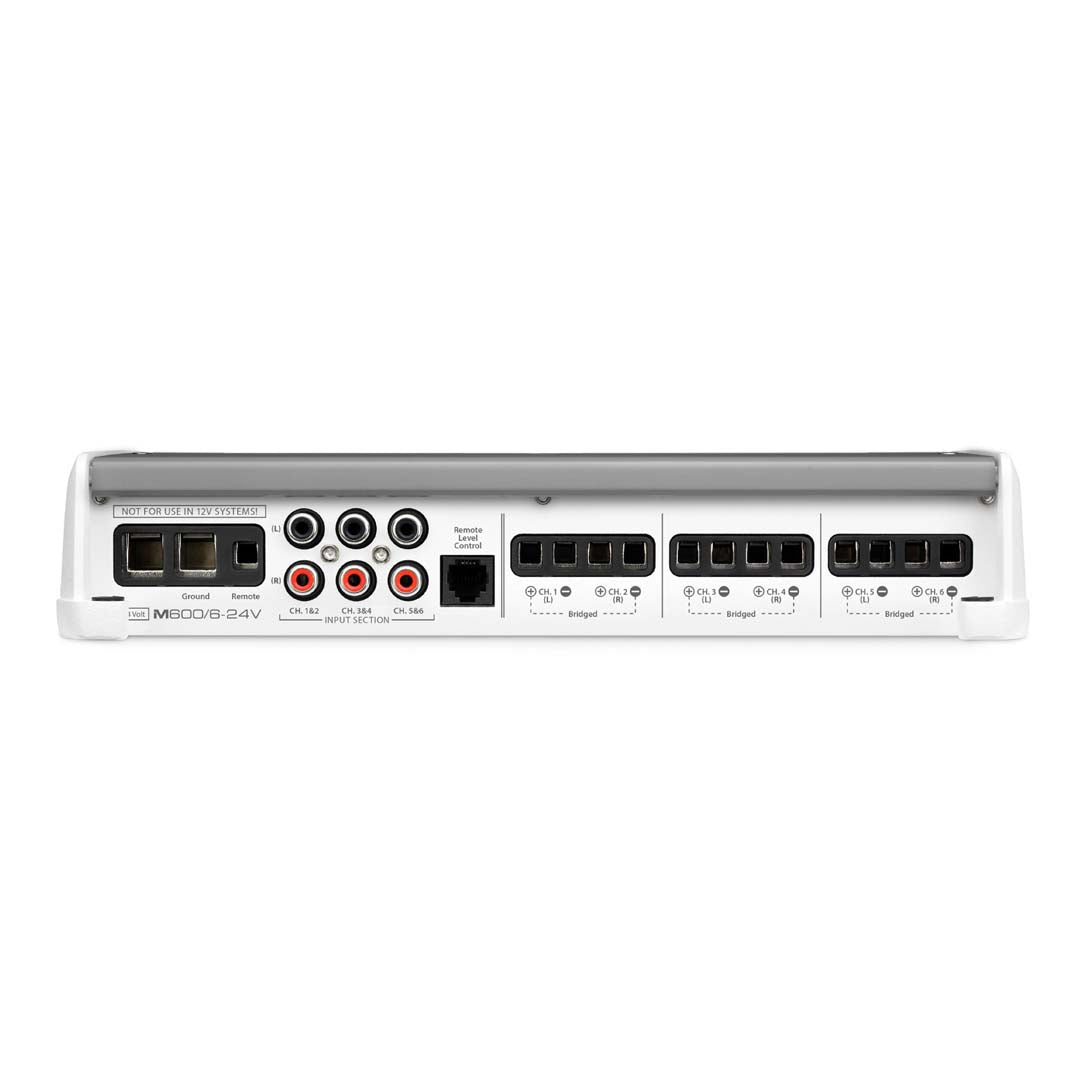 JL Audio M600/6 24V 6-Channel Marine Amplifier - 600W Class D Full Range Power for 24V Boat Audio Systems | Perfect for Marine Stereo Upgrades & Watercraft Sound Enhancement
