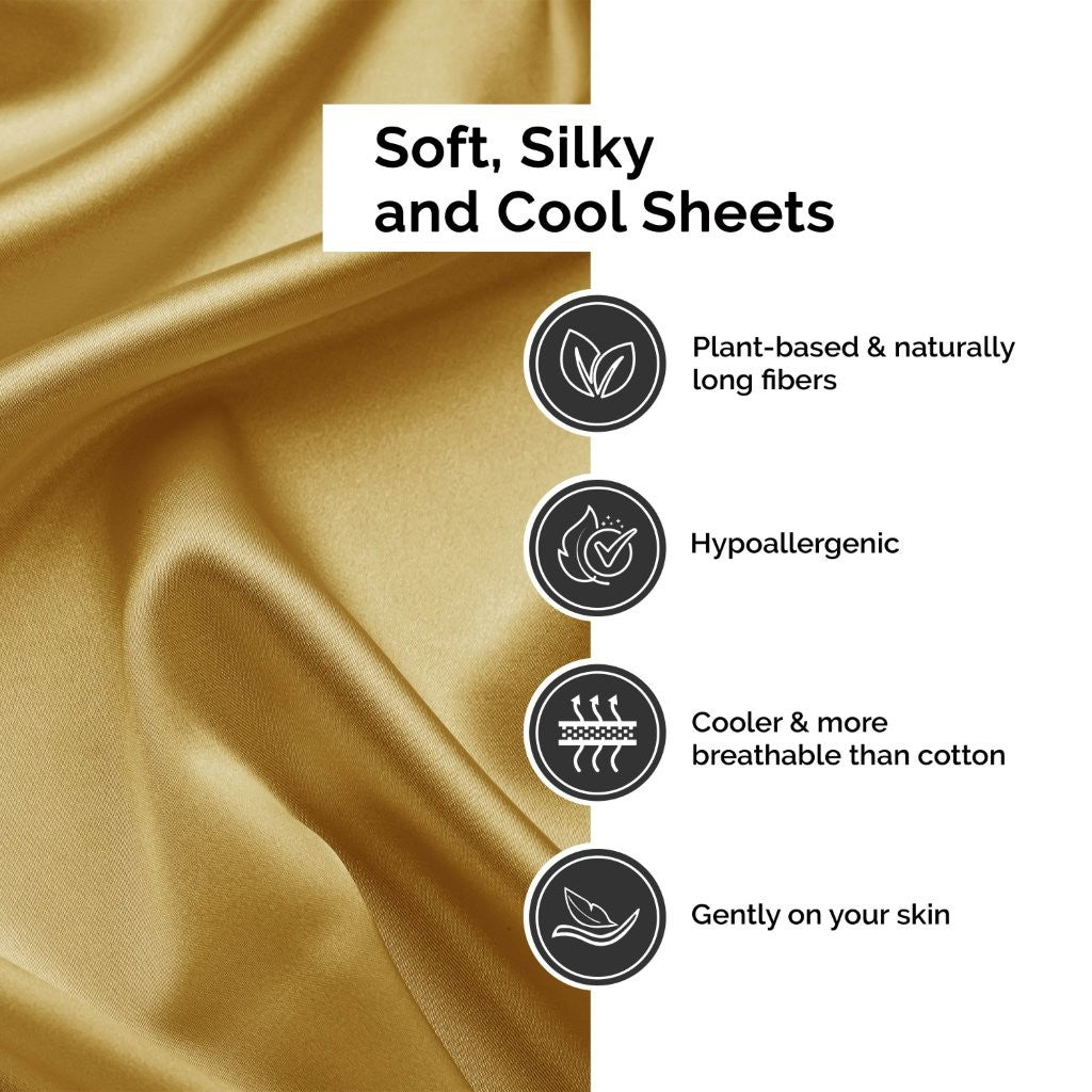 300 Thread Count Rayon From Bamboo Solid Deep Pocket Sheet Set - Ultra Soft & Breathable Bed Sheets for Queen Size Mattress - Perfect for All-Season Comfort & Luxury Bedroom Decor