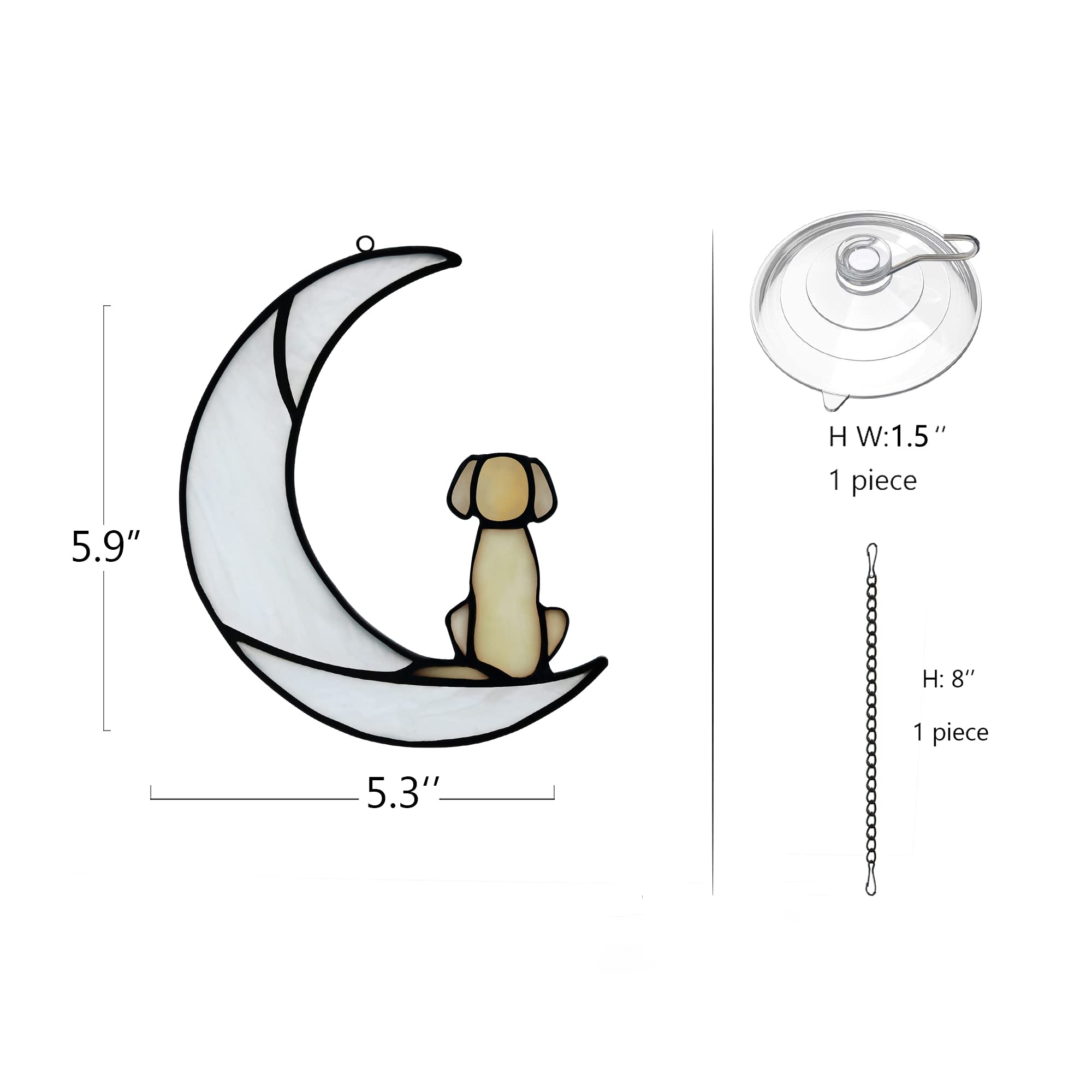 BOXCASA Stained Glass Dog on Moon Suncatcher - Pet Loss Sympathy Gift, Memorial Keepsake for Dog Lovers - Perfect for Windows, Home Decor & Healing After Losing a Beloved Pet