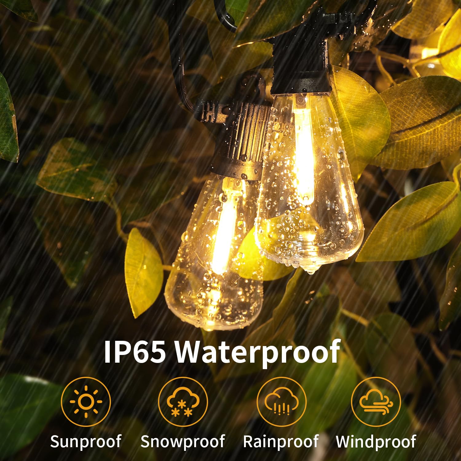ZOTOYI 50FT Outdoor String Lights with 27 LED ST38 Edison Bulbs (2 Spare Included) - IP65 Waterproof Dimmable 2700K Warm White Patio Lights for Garden, Backyard, Cafe, Porch, Gazebo - Perfect for Romantic Evenings, Outdoor Dining & Party Decorations