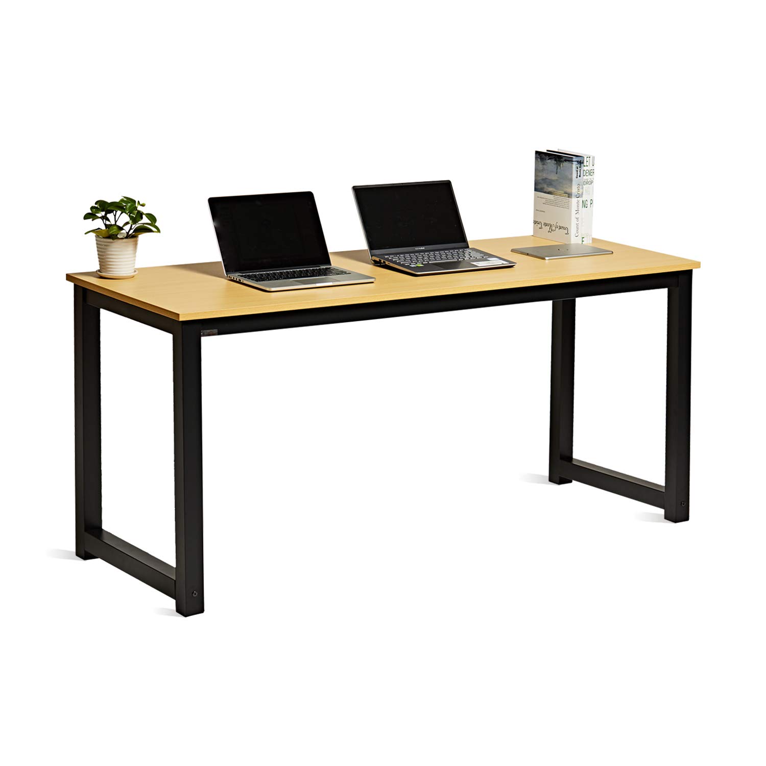 63 Inch Modern Industrial Computer Desk - Home & Office Workstation for PC & Laptop, Study & Writing Table with Sturdy Leg Bars, Oak Finish - Perfect for Small Spaces & Remote Work Setup