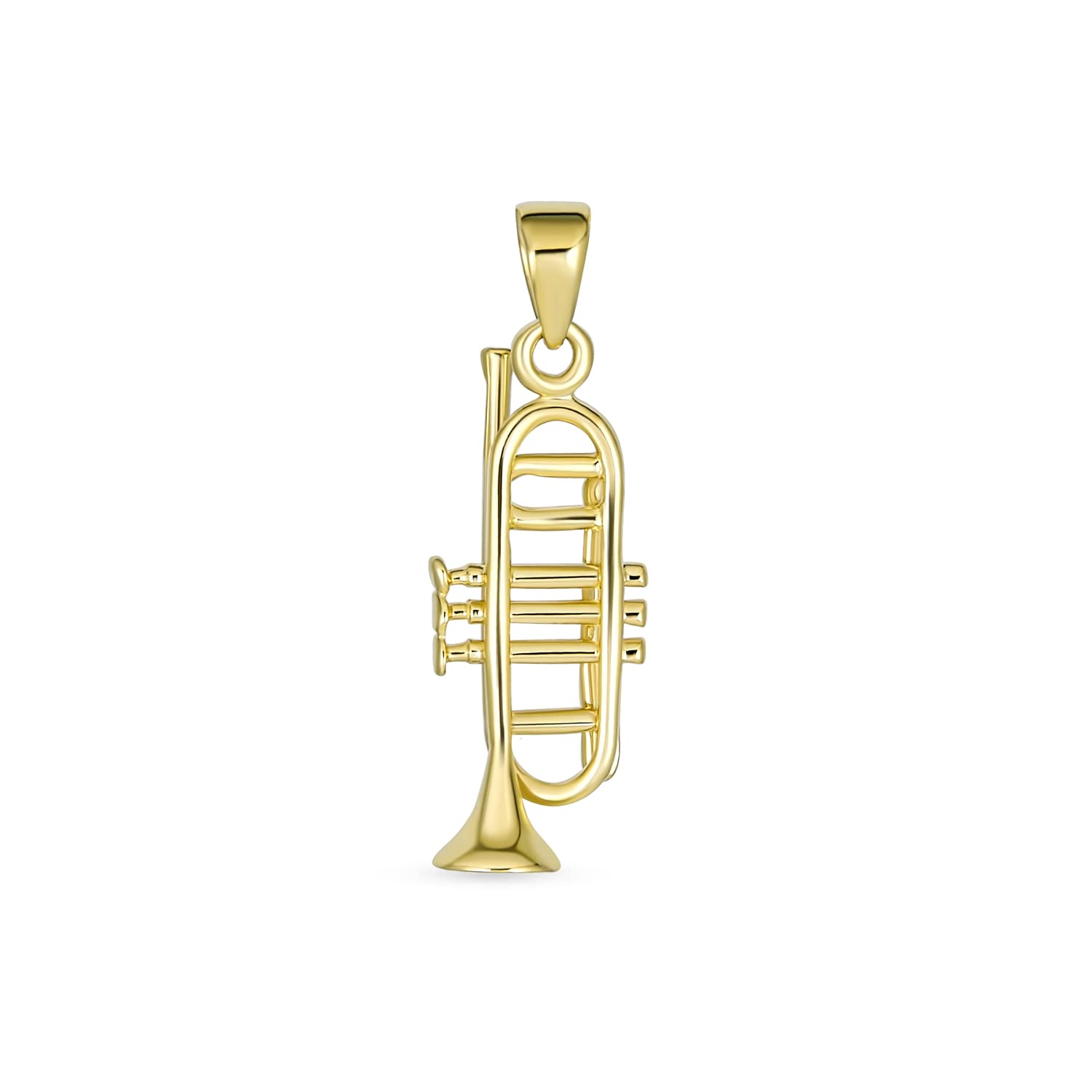 14K Yellow Gold Trumpet Pendant Necklace for Musicians, Teachers, Students & Jazz Lovers - Perfect Gift for Men & Women (Chain Not Included) - Ideal for Concerts, Music Classes & Jazz Events