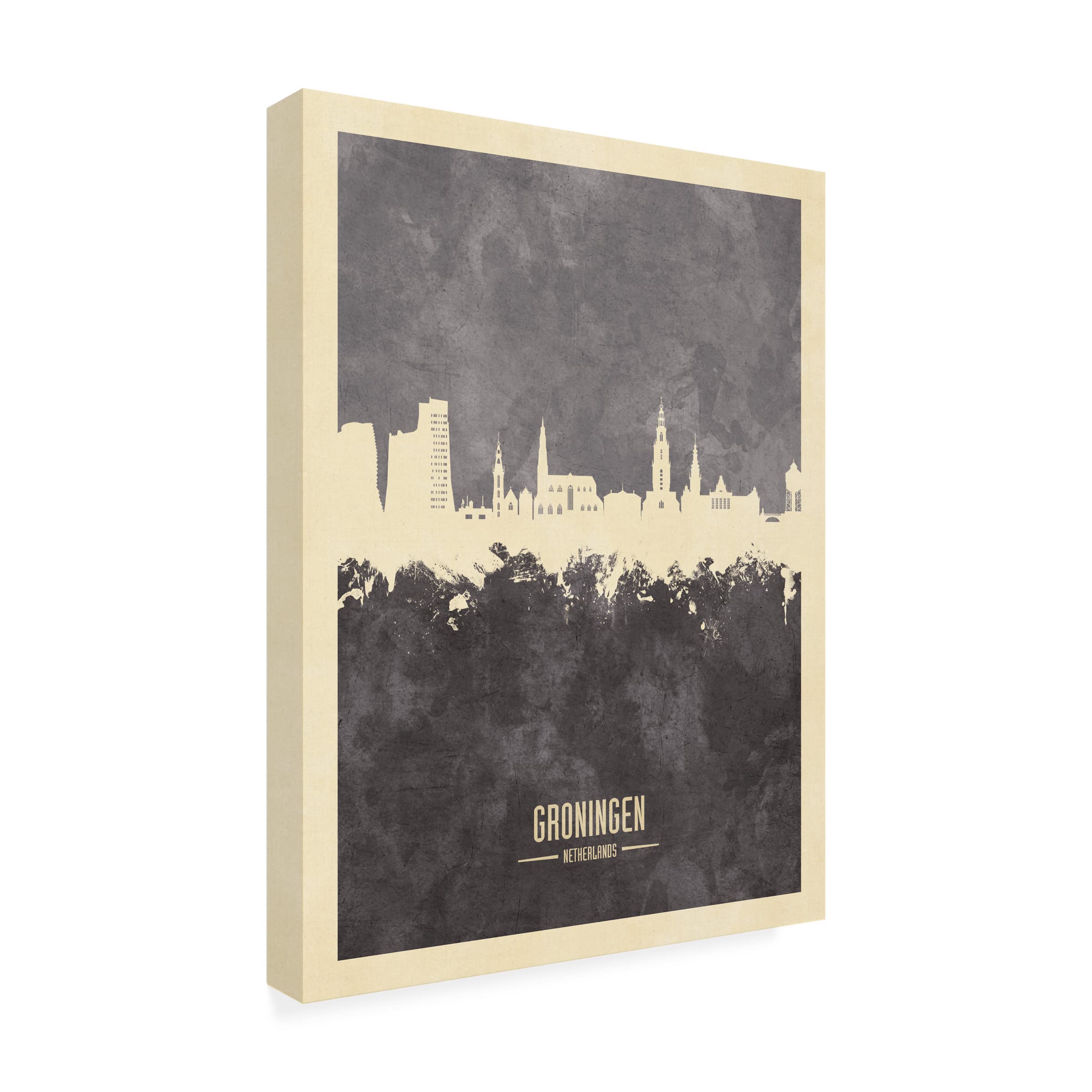 Michael Tompsett Groningen Netherlands Skyline Gray Canvas Art Print - Modern Wall Decor for Living Room, Office & Bedroom