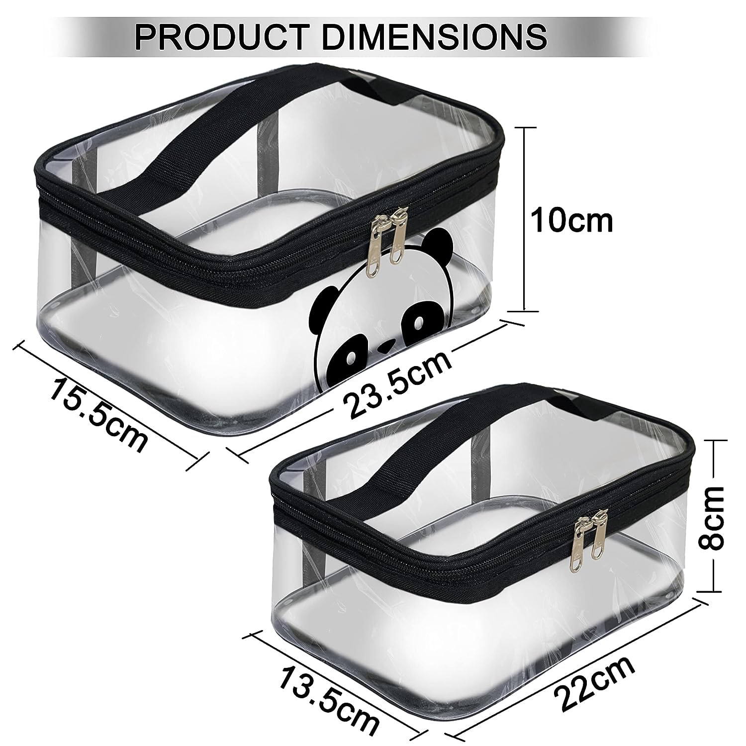 FRENYEAR 2 Pack Clear PVC Makeup Bags with Zipper - Waterproof Travel Cosmetic Organizer Pouch (Black Border) for Toiletries, Jewelry & Travel Essentials