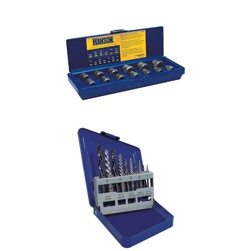 IRWIN HANSON Professional Industrial Bolt Extractor Set - Spiral Extractor & Drill Bit Kit for Stuck, Broken, or Damaged Bolts (Works on Cars, Trucks, Machinery)