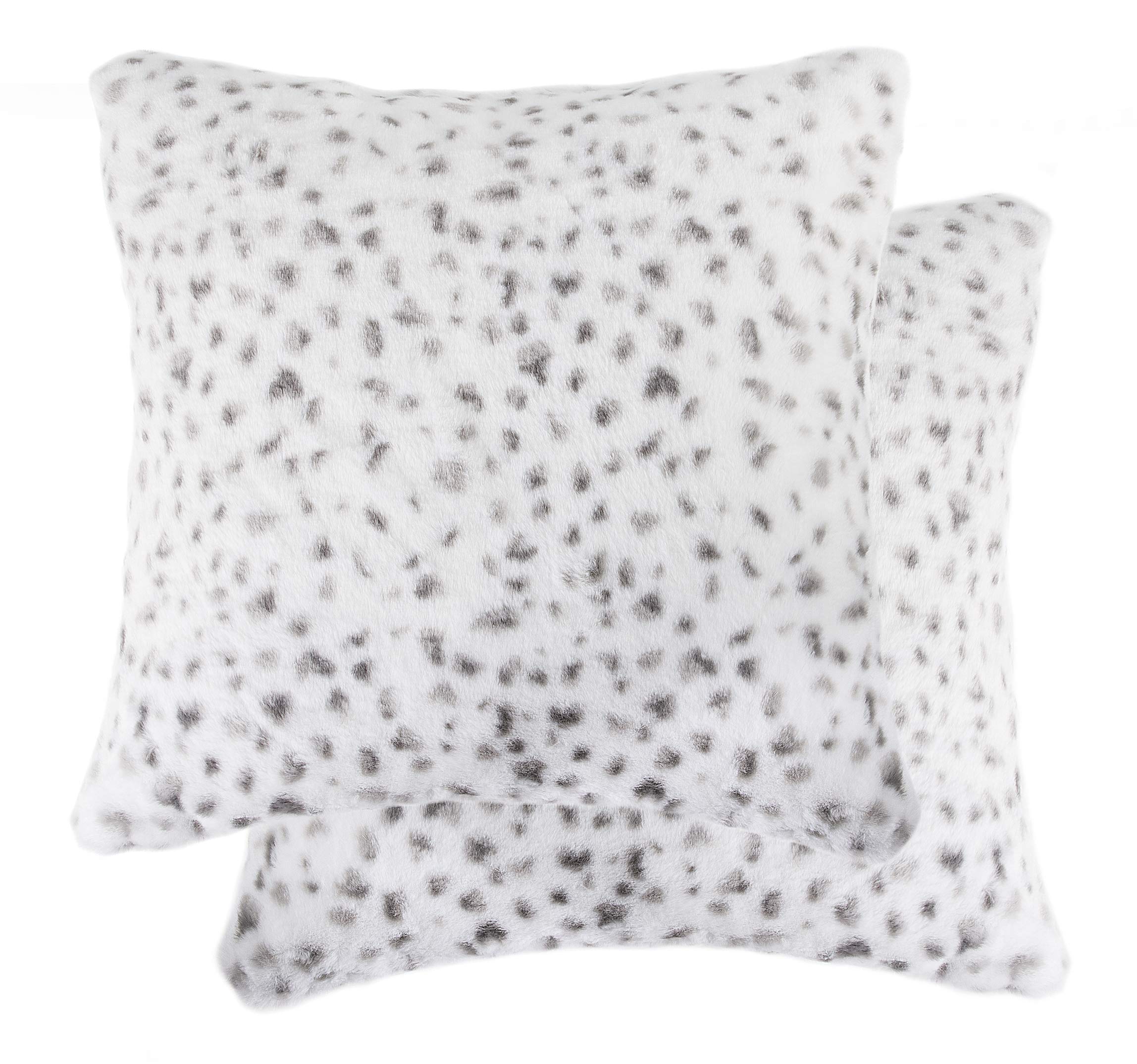 Luxe Faux Fur Pillow Set of 2 - 18x18in Snow Leopard Throw Pillows for Sofa & Bed Decor