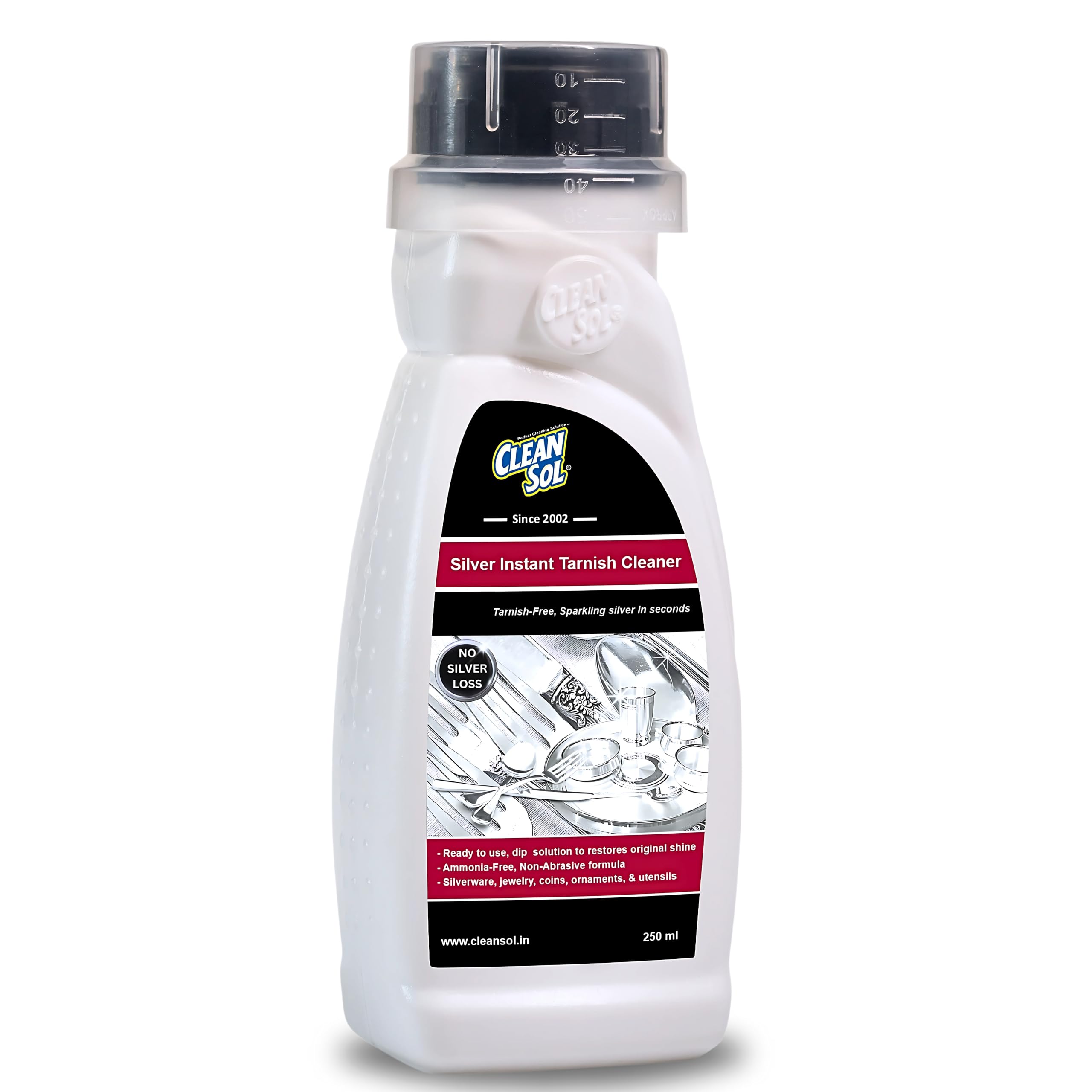 Cleansol Silver Cleaning Liquid - Fast-Acting Silver Dip & Tarnish Remover for Jewelry, Silverware & Antiques (250ml) - Perfect for Polishing Rings, Necklaces, Cutlery & Collectibles