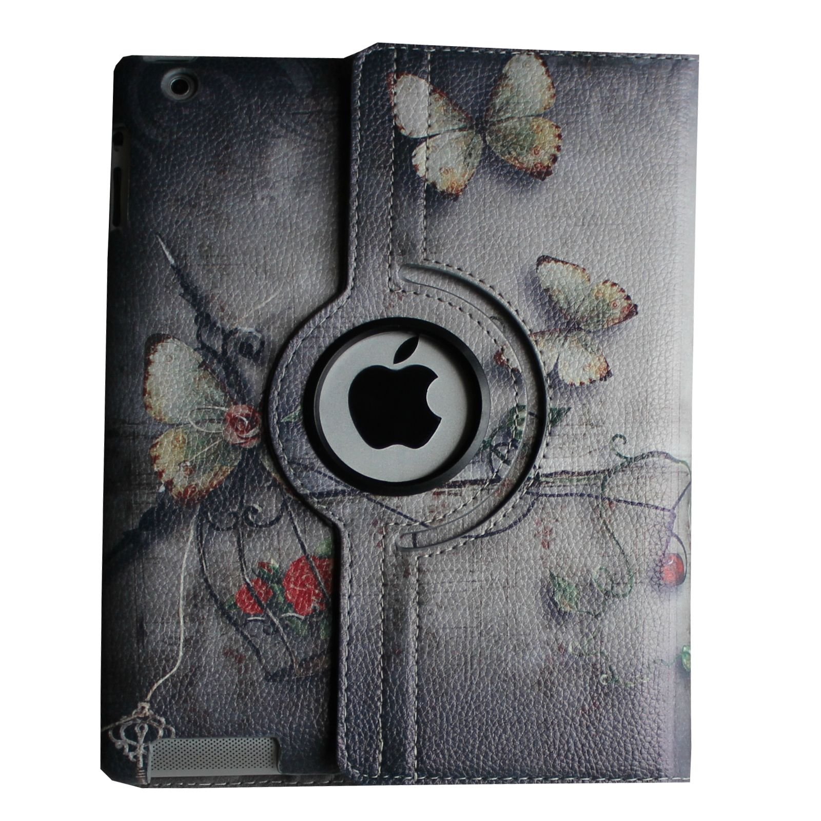 360° Rotating Magnetic Leather Smart Cover Case for iPad Air 2 with Stand - Includes Screen Protector, Stylus & Cleaning Cloth (Butterfly Flower Design) | Perfect for Work, Study & Travel Protection