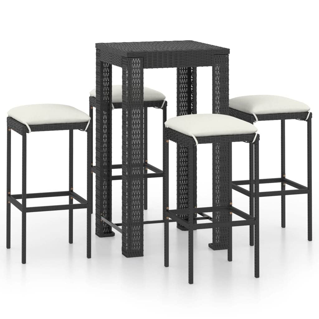 CHARMMA 5-Piece Outdoor Patio Bar Set with Weather-Resistant Poly Rattan & Cushions - Black Dining Furniture for Garden, Balcony, Backyard (28.4kg) - Perfect for Entertaining Guests & Outdoor Relaxation
