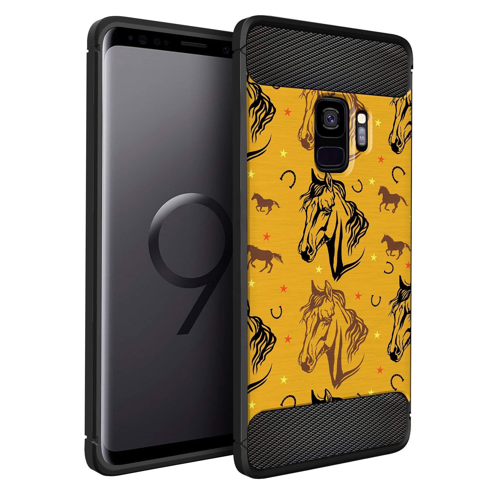 Samsung Galaxy S9 Case - Slim Black Flexible TPU Shockproof Protective Cover with Western Horse Design | Perfect for Everyday Use, Travel & Outdoor Activities