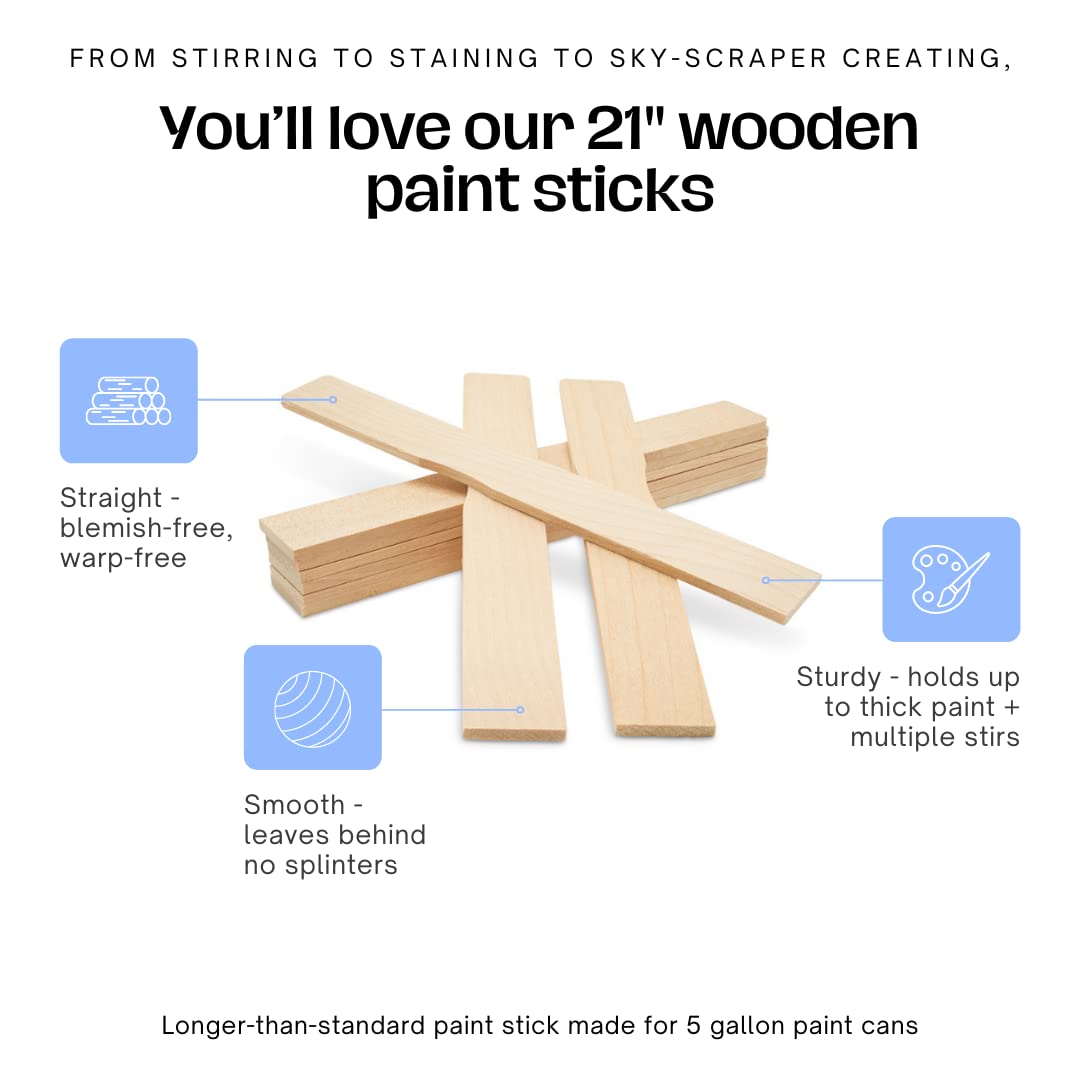 250 Pack 21 Inch Hardwood Paint Stir Sticks - Wooden Mixing Paddles for Epoxy, Resin, Paint, DIY Projects - Perfect for Crafting, Home Improvement, Garden Markers & Library Labels by Woodpeckers