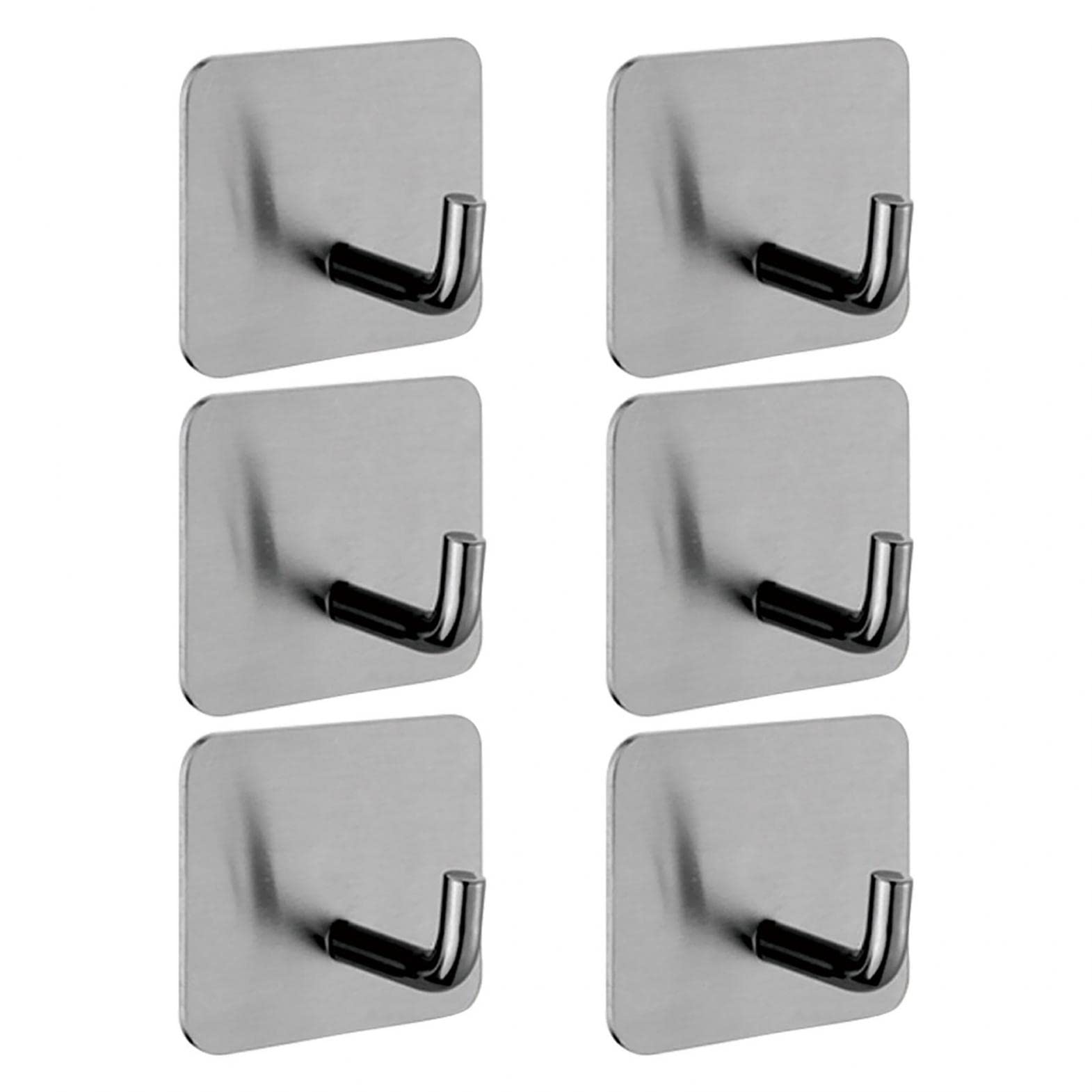 BRADEM 6-Piece Self-Adhesive Stainless Steel Wall Hooks Set - No Drill Chrome Towel Hooks for Bathroom, Kitchen, Bedroom & Entryway Organization (Silver)