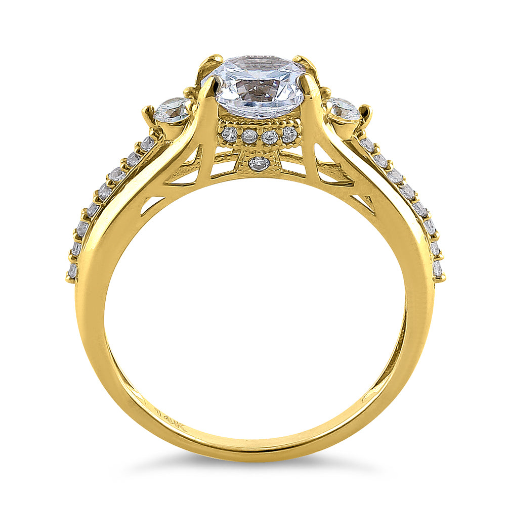 14K Solid Yellow Gold Triple Round Cut Cubic Zirconia Engagement Ring for Women - Perfect for Proposals, Weddings & Anniversaries