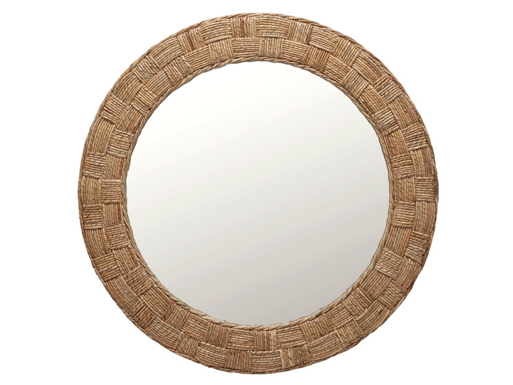 KOUBOO 24 Inch Round Rope Wall Mirror with Checkered Pattern in Beige & Natural - Boho Decorative Mirror for Living Room, Bedroom, Bathroom | Perfect for Home Decor, Vanity, Entryway & Instagram Photos