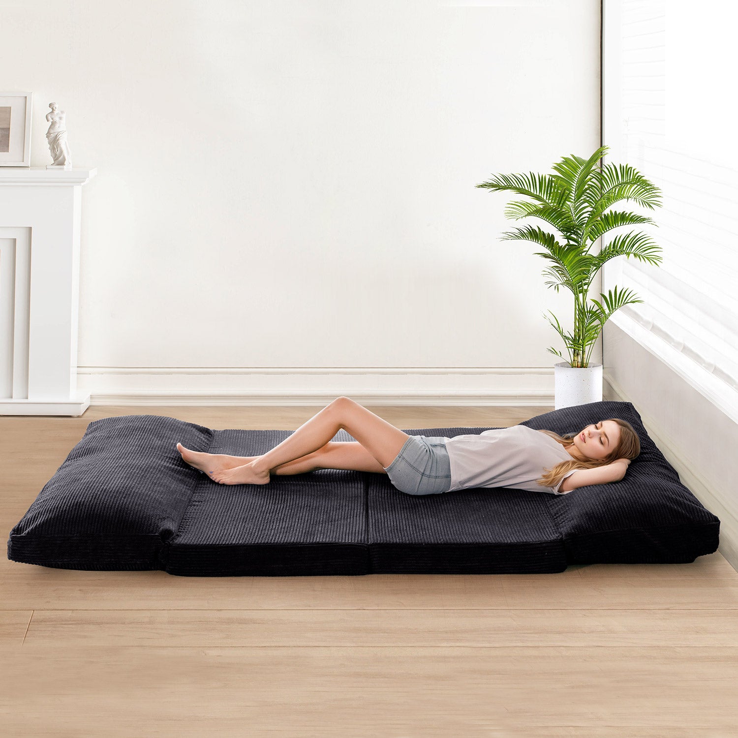 MAXYOYO Foldable Corduroy Bean Bag Sofa Bed with Washable Cover - Perfect for Living Room Lounging, Dorm Room Comfort & Kids Play Area
