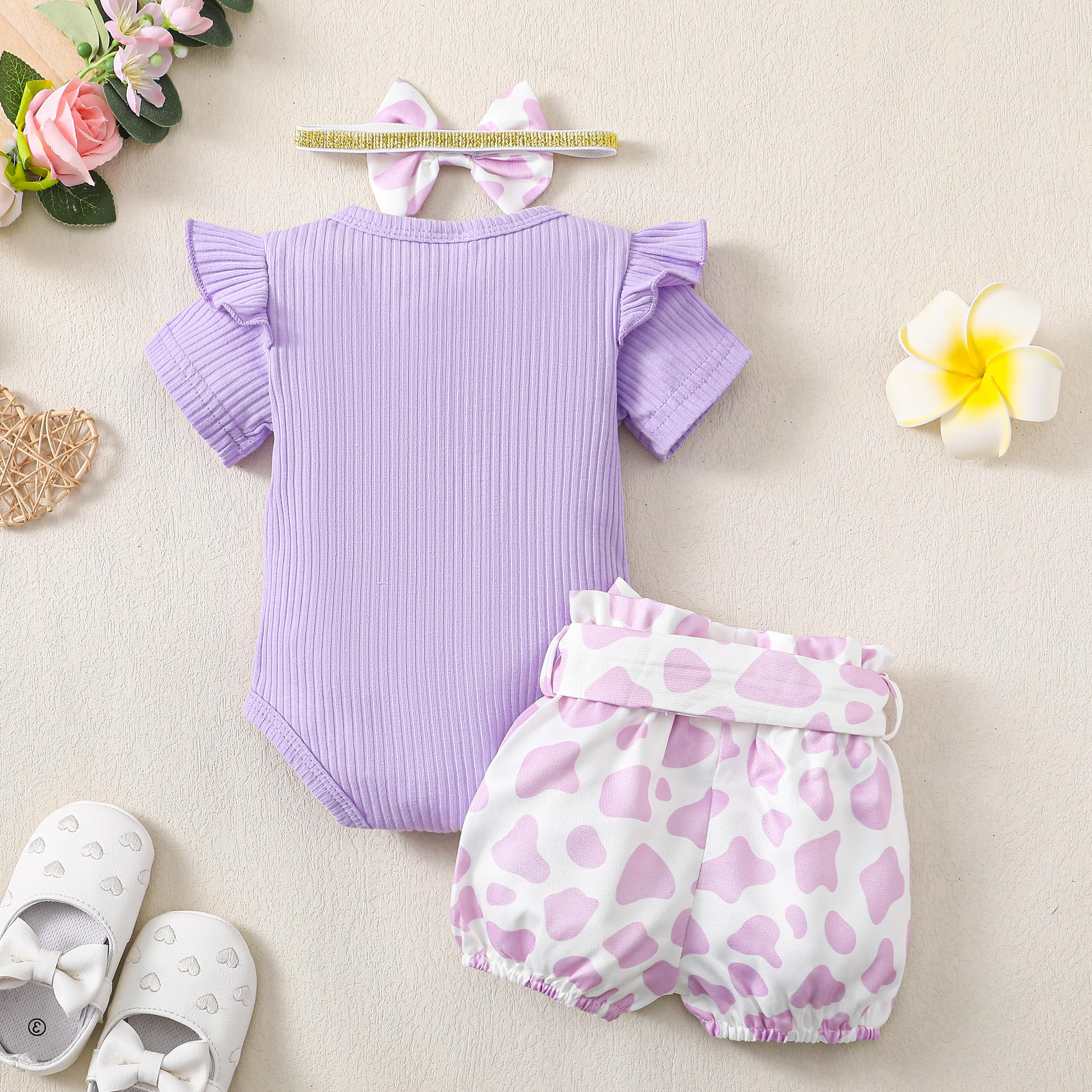 Newborn Baby Girl Clothes - Summer Outfits Infant Ruffle Romper Bodysuit Short Set | Cute Baby Clothes for Girls 0-24 Months | Perfect for Playdates, Beach & Photo Shoots