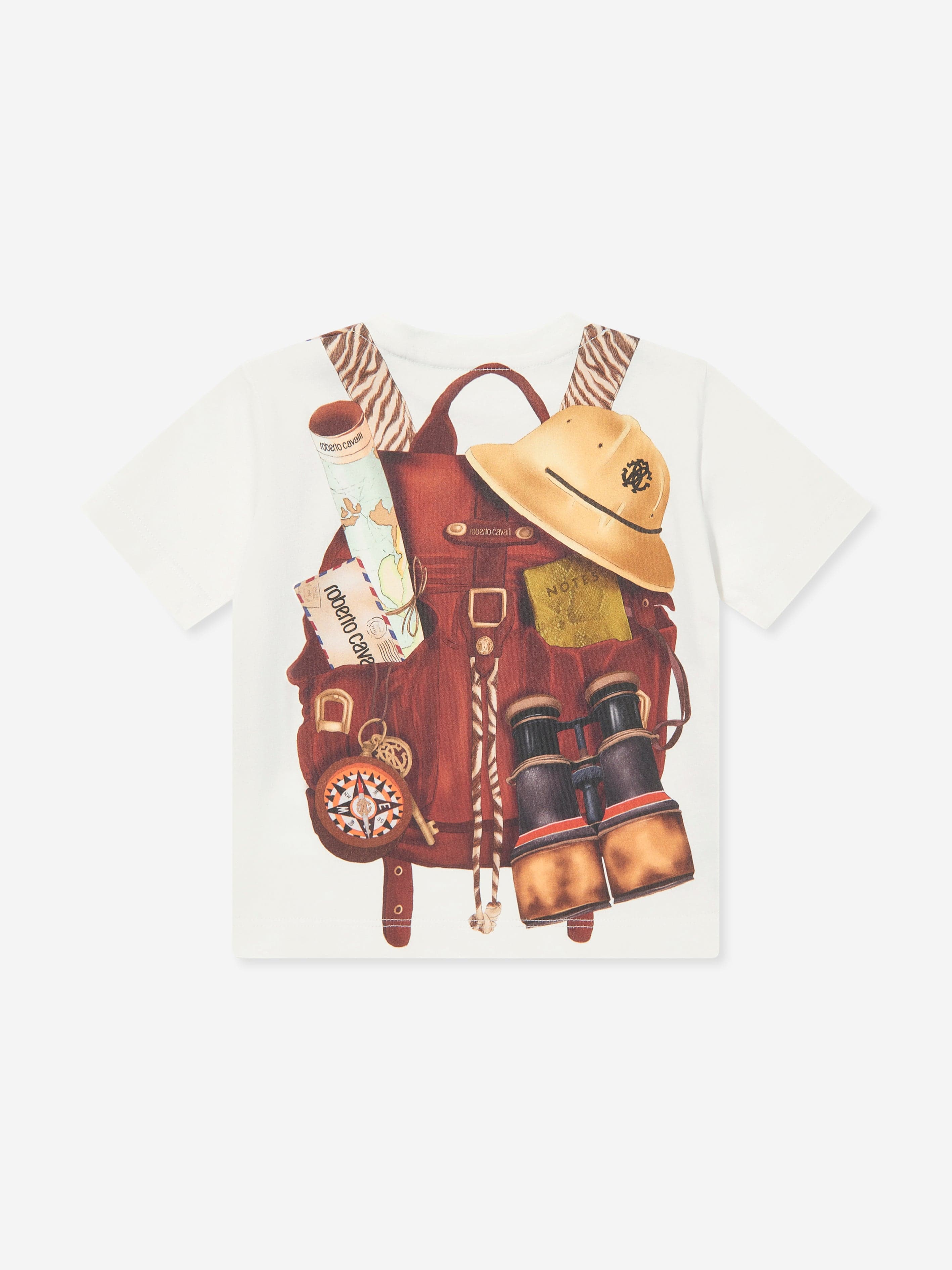 Baby Boys Printed Backpack T-Shirt - White Cotton Tee for Toddlers | Perfect for Daycare, Playdates & Family Outings