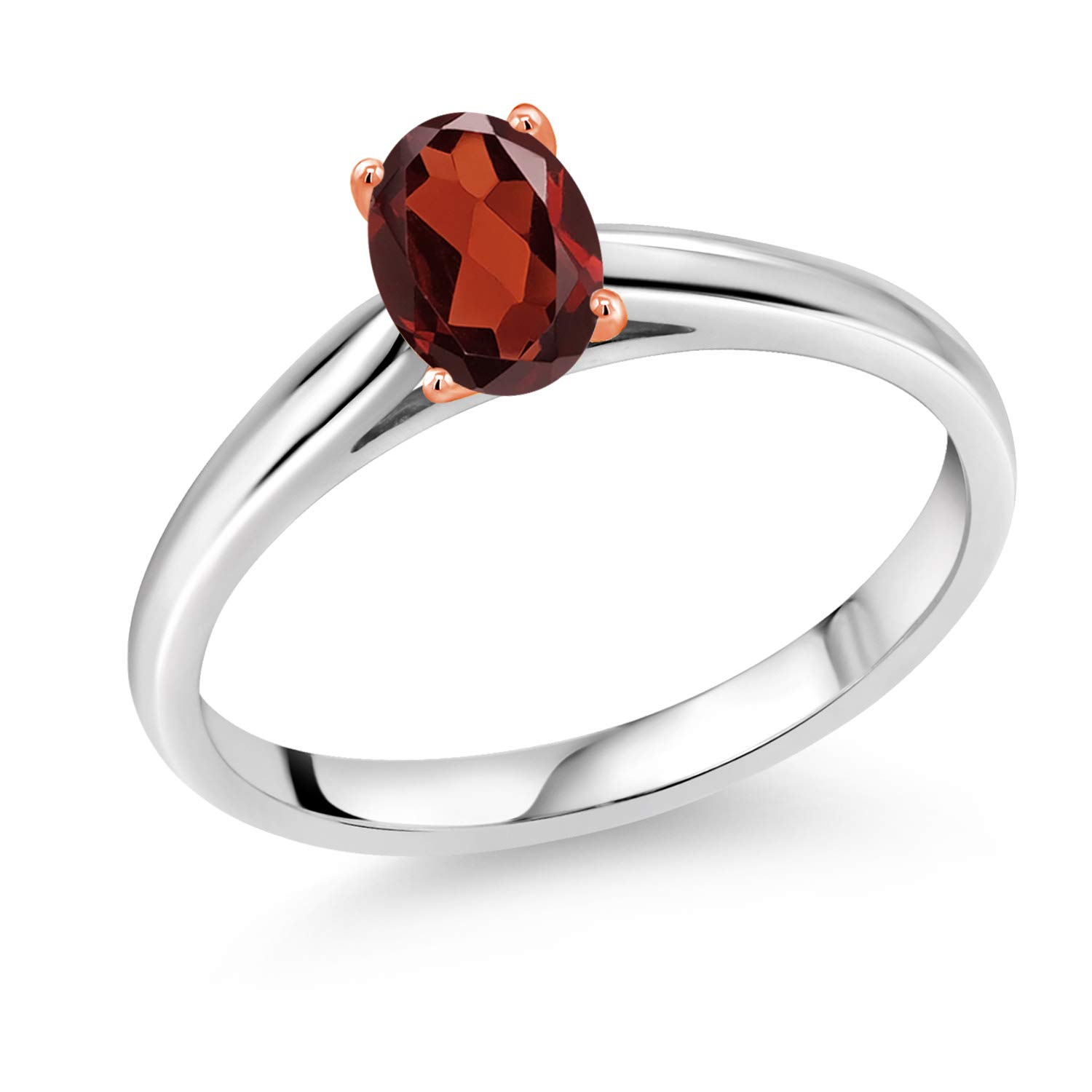 0.57 Ct Oval Red Garnet 10K White Gold Ring with Rose Gold Prongs - Gemstone Engagement Ring for Women, Valentine's Day Gift, Anniversary Jewelry - Perfect for Weddings, Date Nights & Special Occasions