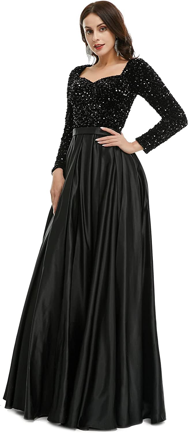 Sparkling V-Neck Sequin Long Sleeve Mermaid Prom Dress for Women - Elegant High Slit Party Gown for Cocktail, Wedding & Evening Events | Perfect for Homecoming, New Year's Eve & Formal Occasions