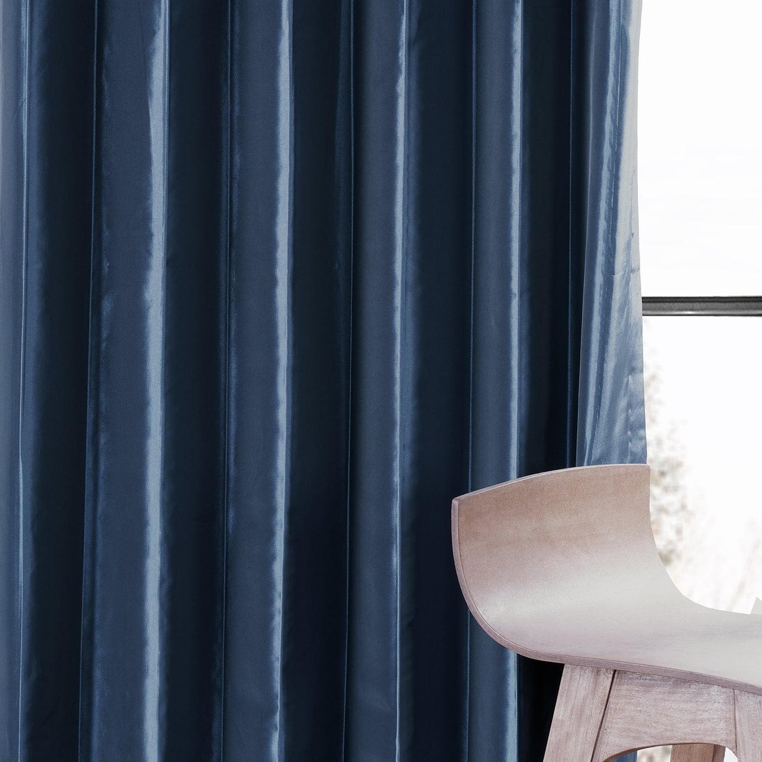 Navy Blue Faux Silk Taffeta Blackout Curtains for Bedroom - Thermal Insulated Window Drapes for Living Room & Nursery, Noise Reducing & Light Blocking (52x84 Inch)