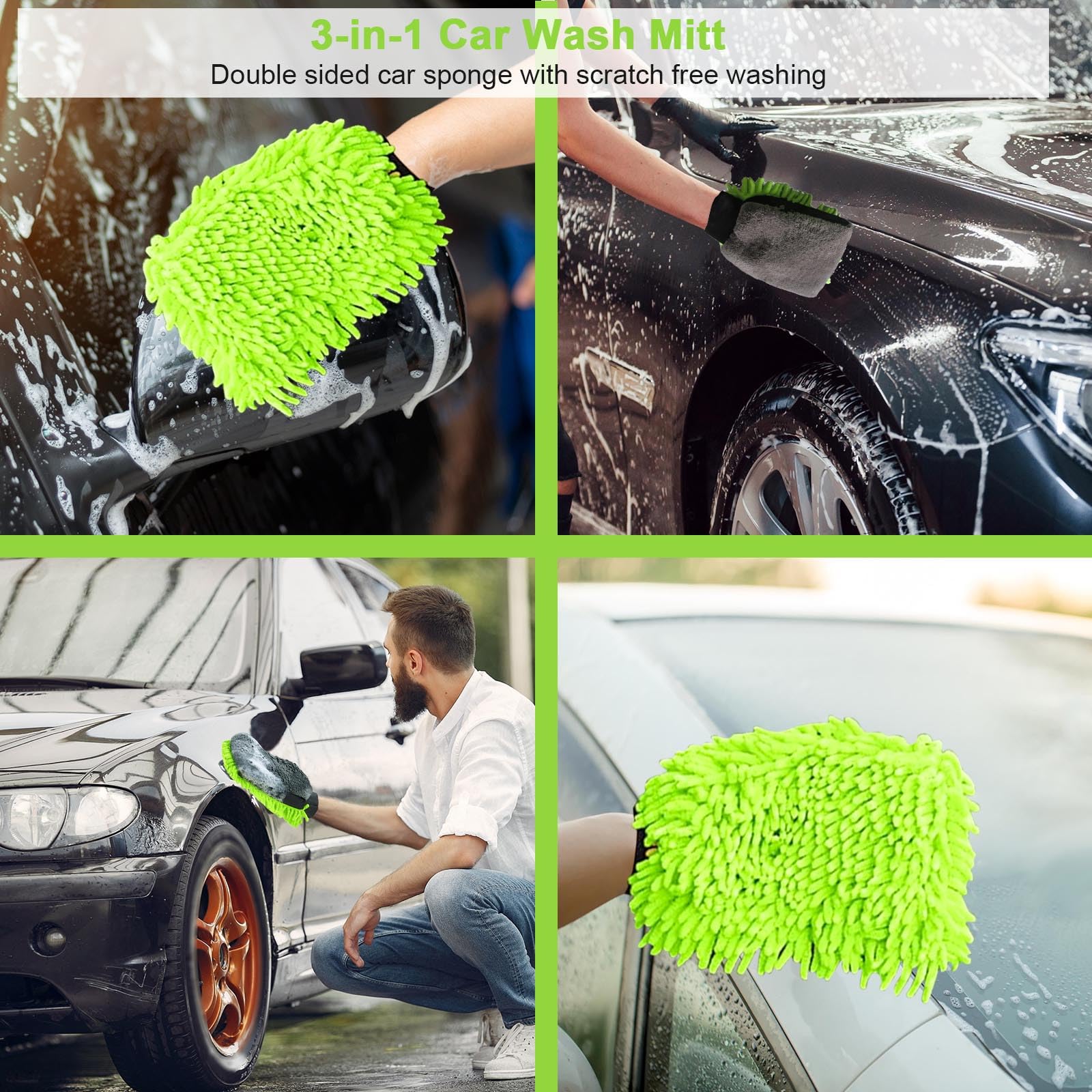 Collapsible 10L (2.6 Gallon) Car Wash Bucket with Microfiber Mitt - Portable Water Bucket with Handle for Auto Detailing, Household Cleaning & Outdoor Use - Green - Perfect for Car Washing, Camping & Home Cleaning Tasks