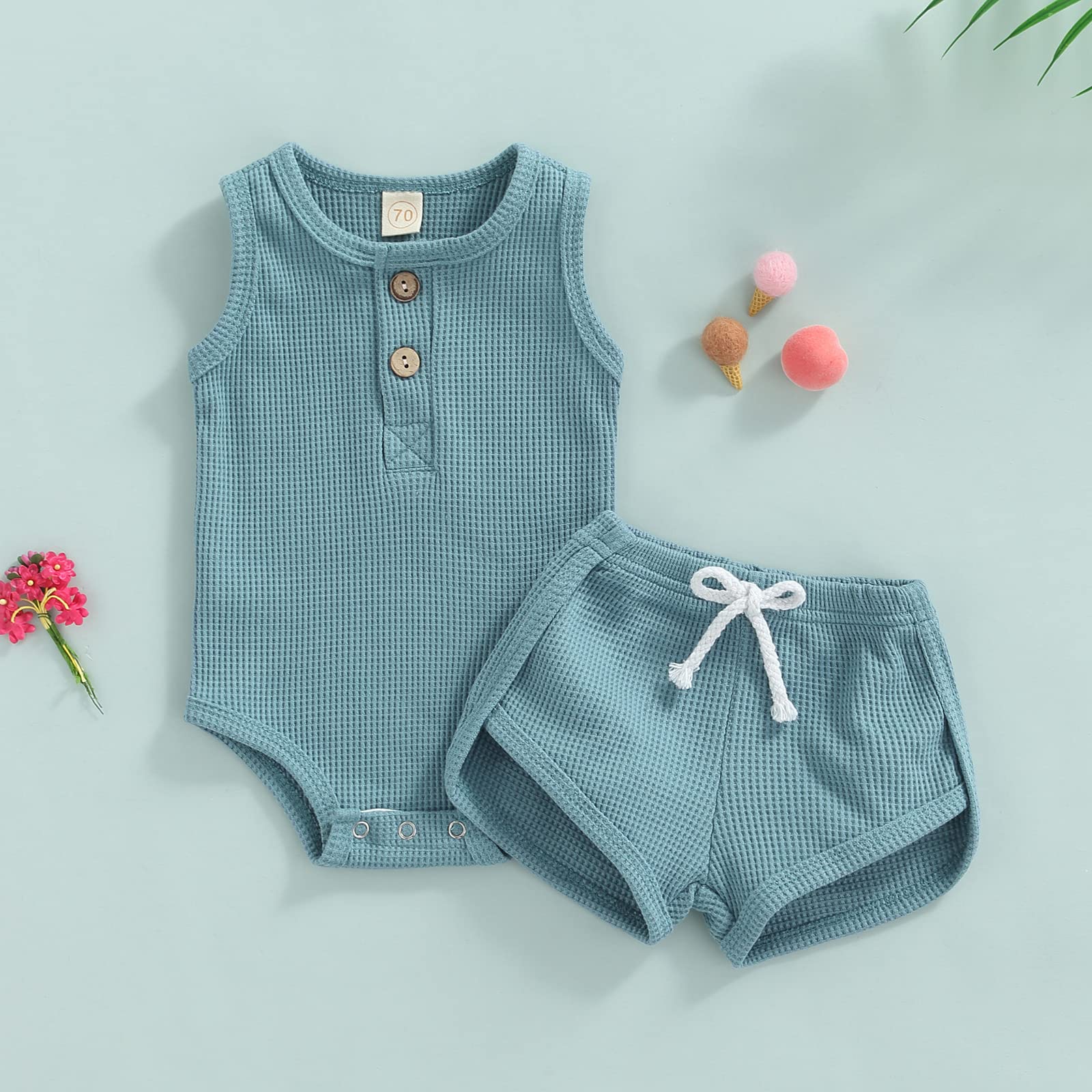 TwoPumpkin Neutral Baby Boy Clothes - Soft Waffle Knit Sweatshirt & Pants Set for Newborns & Toddlers | Cute Gender-Neutral Outfit for Playdates, Photo Shoots & Everyday Wear